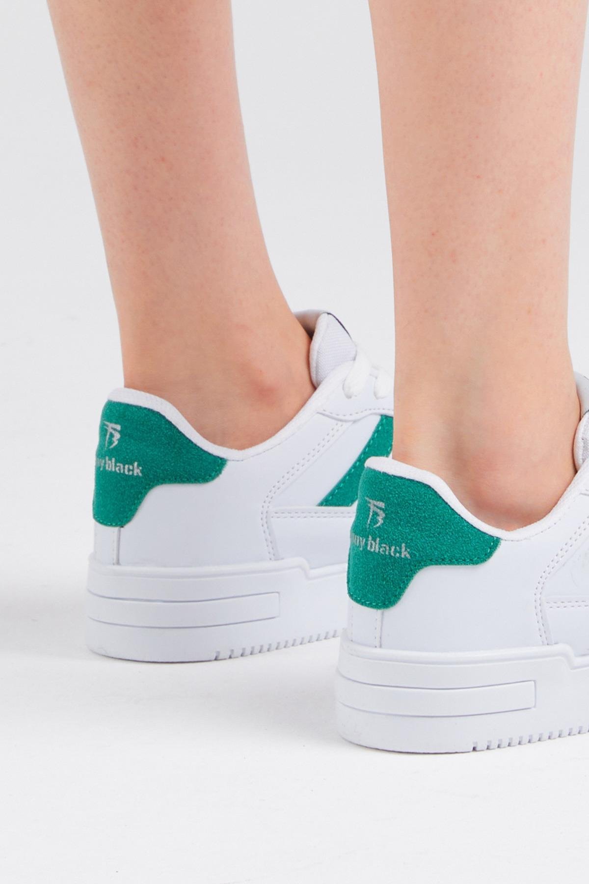 Unisex Beyaz Yeşil Yanı Çizgili Bağcıklı Rahat Kalıp Sneaker