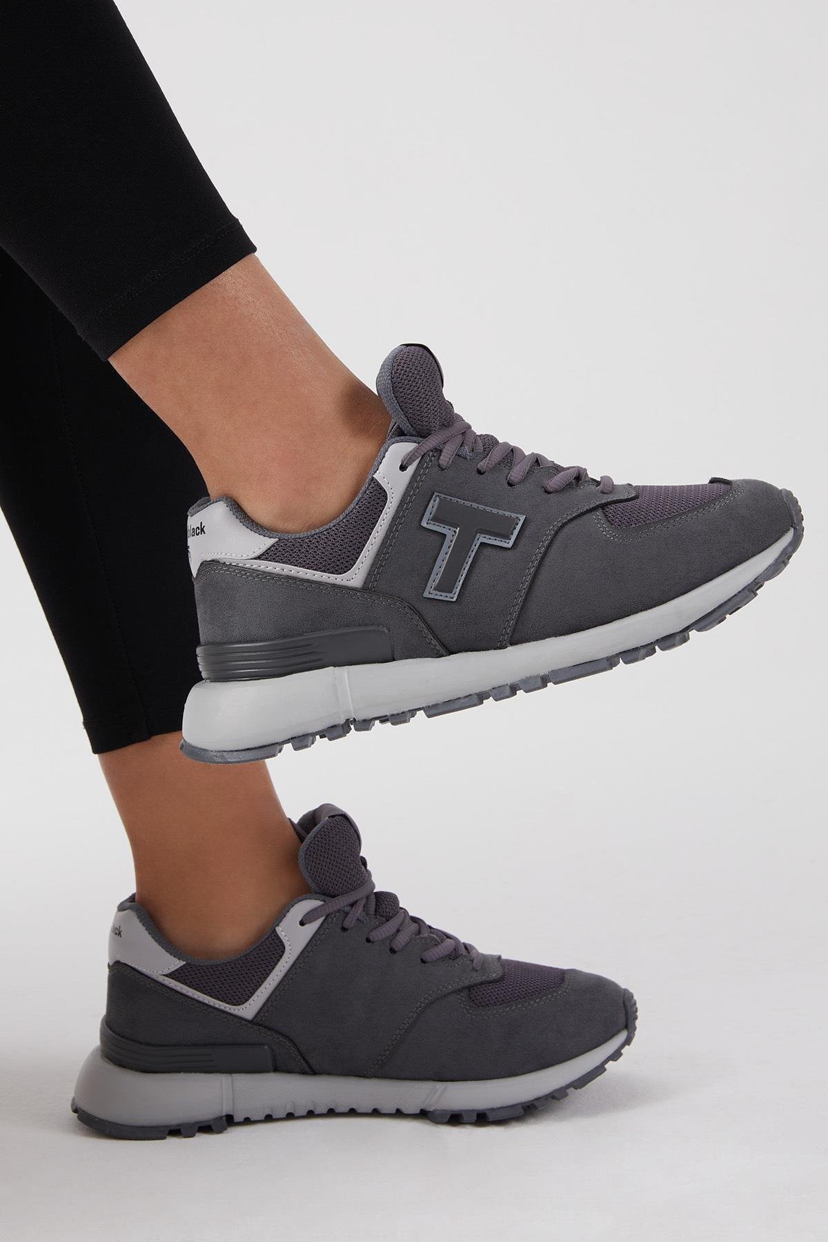 Unisex Füme Kaymaz Eva Taban Bağcıklı Sneaker