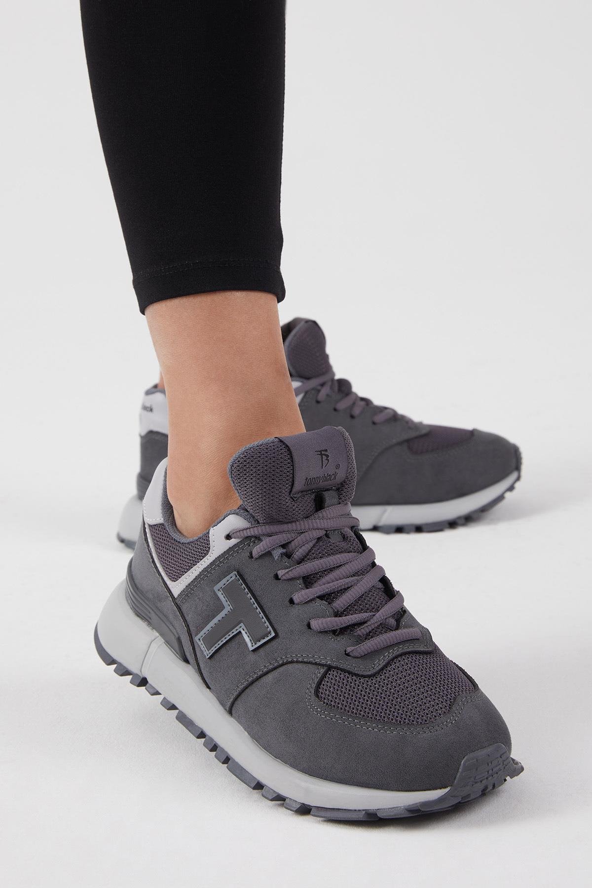 Unisex Füme Kaymaz Eva Taban Bağcıklı Sneaker