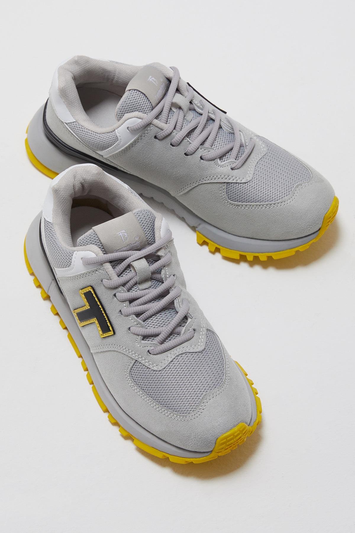Unisex Gri Kaymaz Eva Taban Bağcıklı Sneaker
