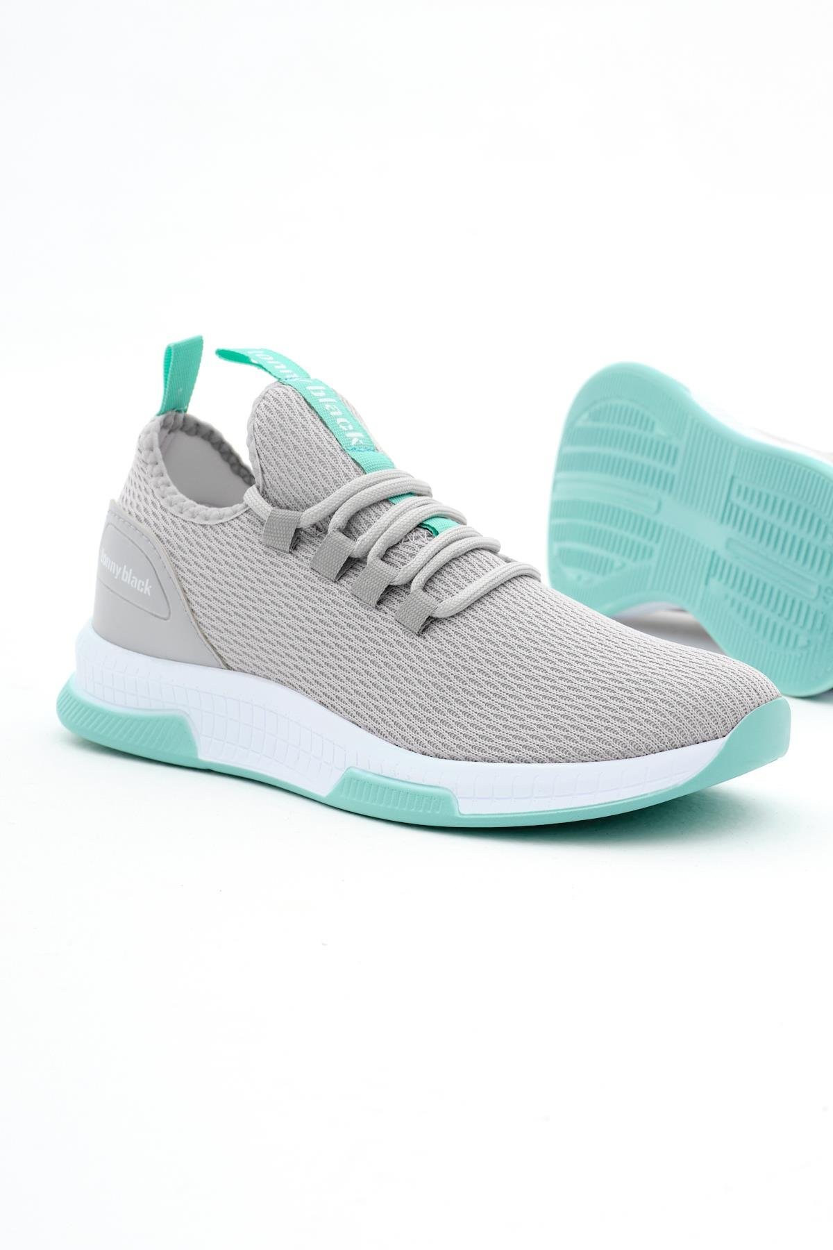 Unisex Gri Yeşil Nefes Alabilen Kumaş Poli Taban Bağcıklı Spor Ayakkabı