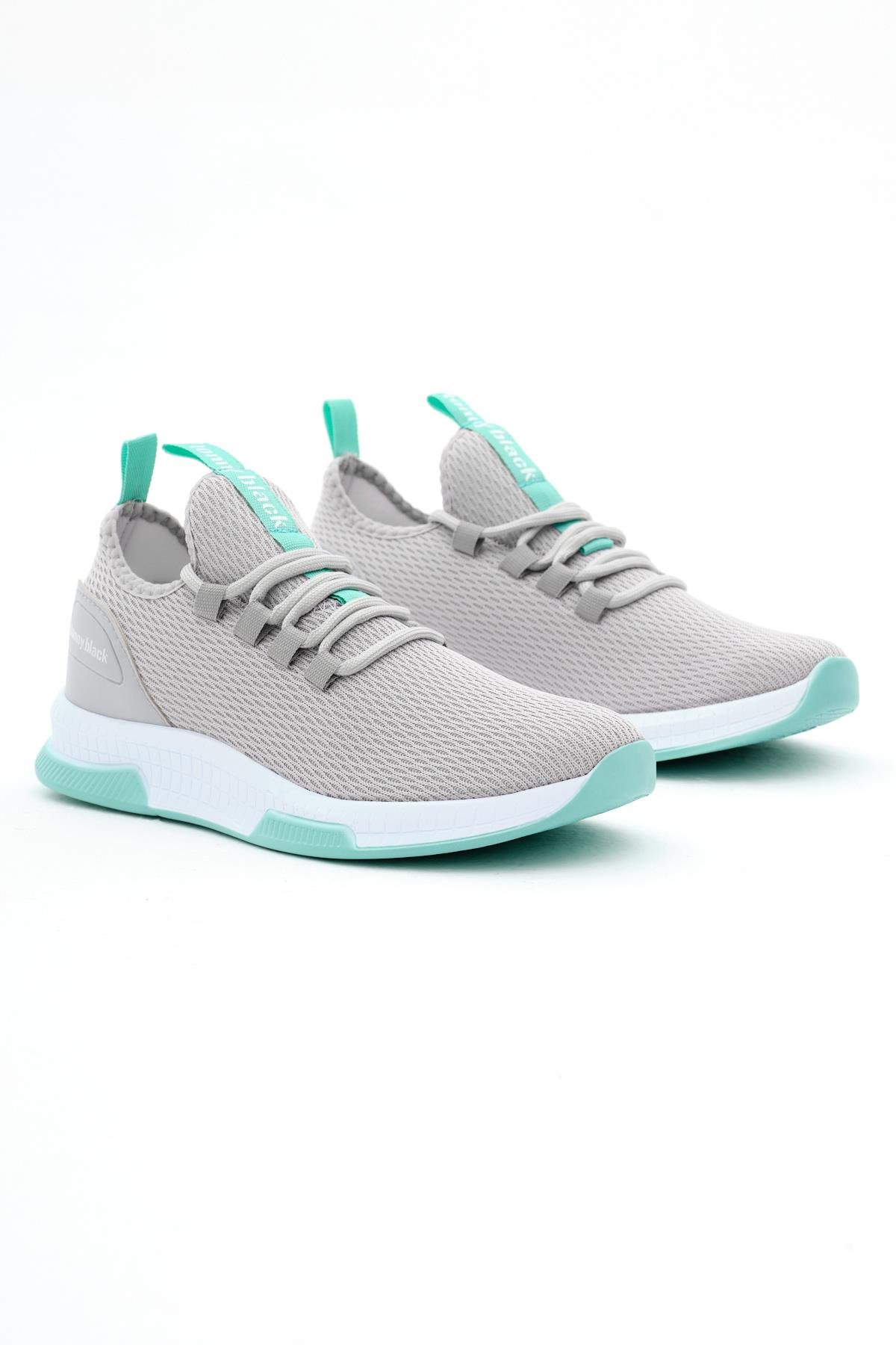 Unisex Gri Yeşil Nefes Alabilen Kumaş Poli Taban Bağcıklı Spor Ayakkabı