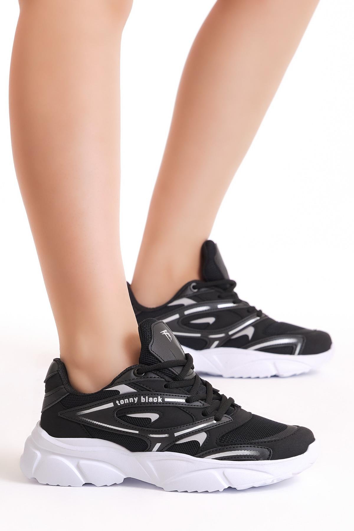 Unisex Siyah Beyaz Faylon Taban Spor Ayakkabı Tbb013