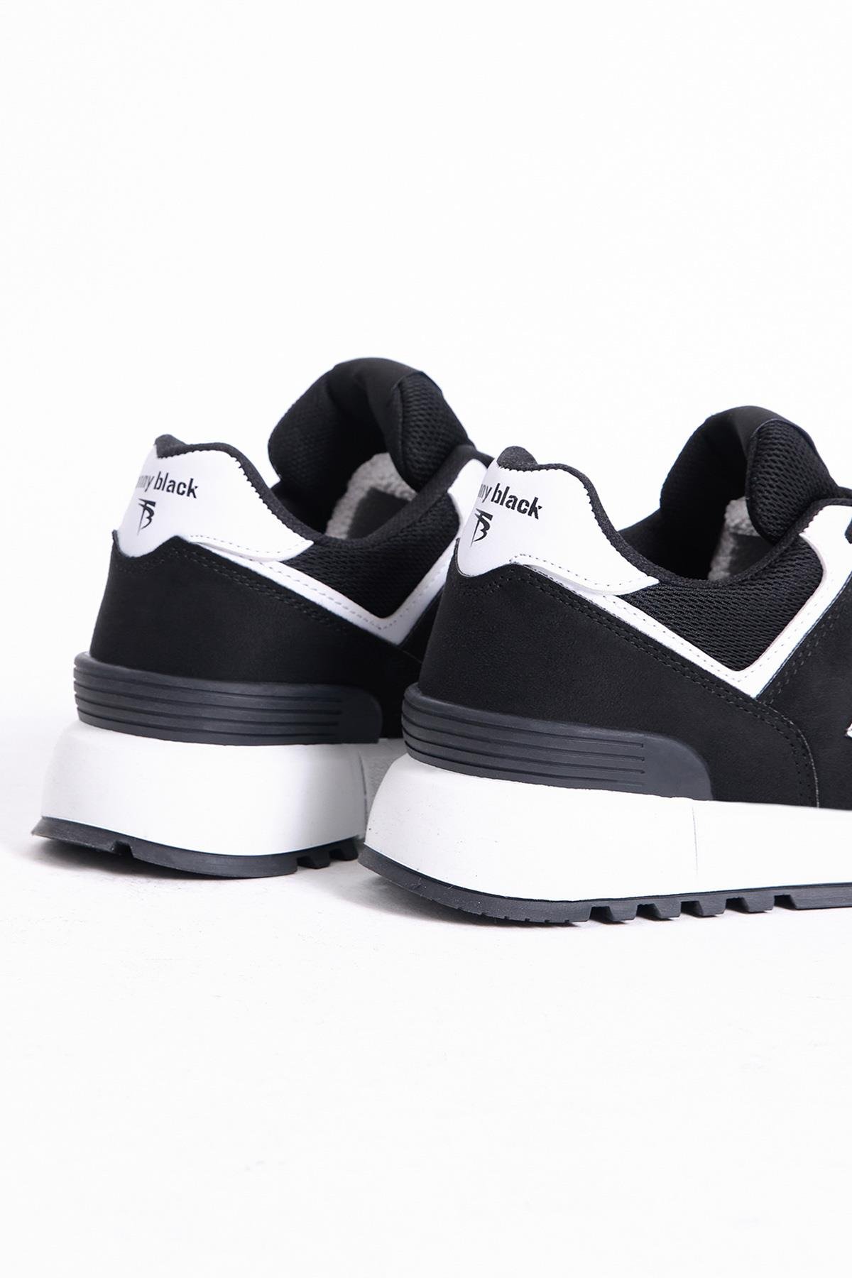 Unisex Siyah Beyaz Kaymaz Eva Taban Bağcıklı Sneaker