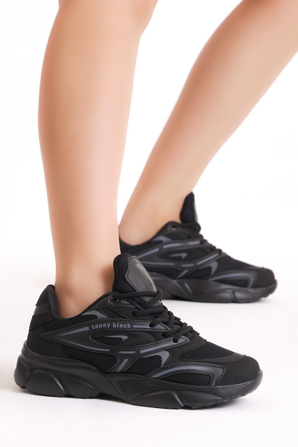 Unisex Siyah Faylon Taban Spor Ayakkabı Tbb013