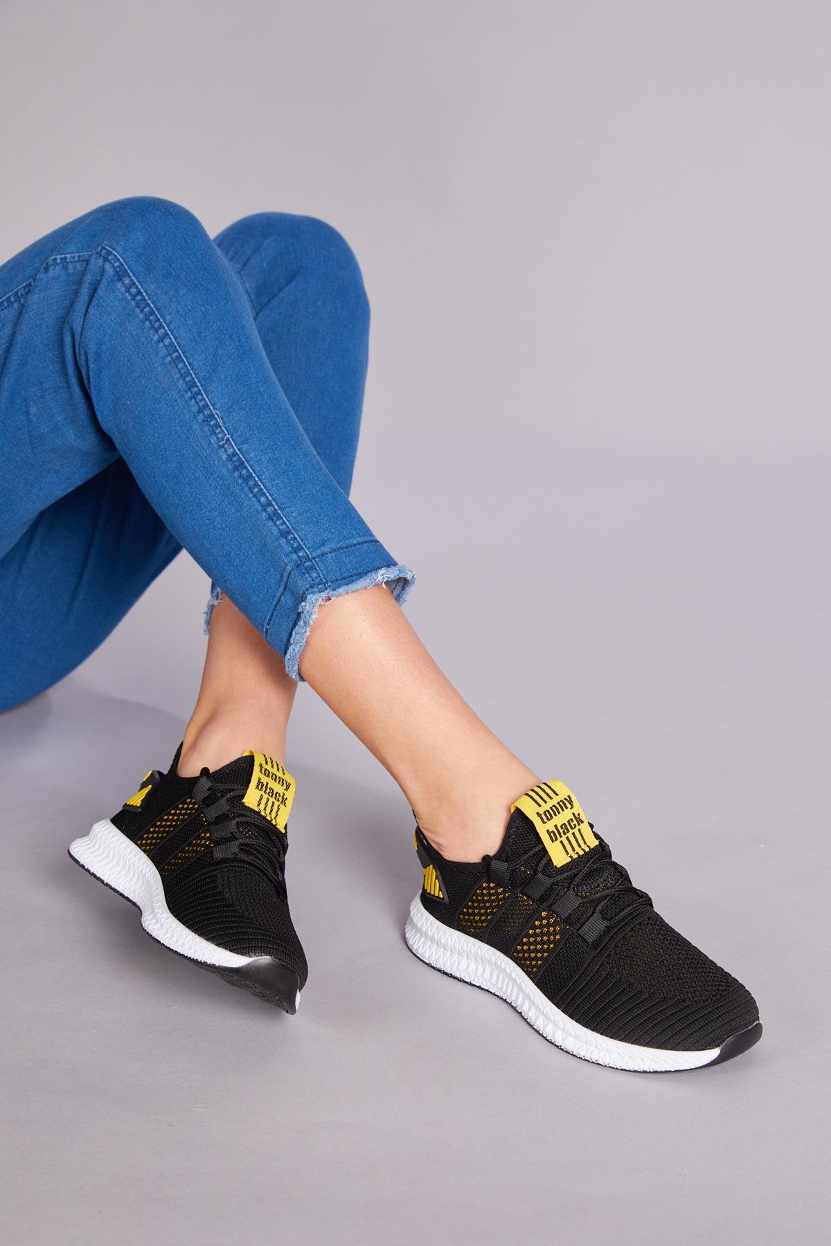 Unisex Siyah Sarı Spor Ayakkabı Tbıdl