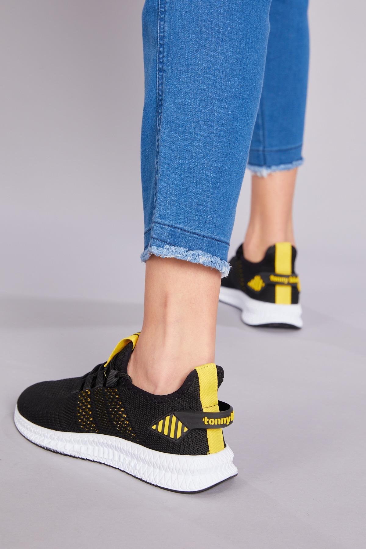 Unisex Siyah Sarı Spor Ayakkabı Tbıdl