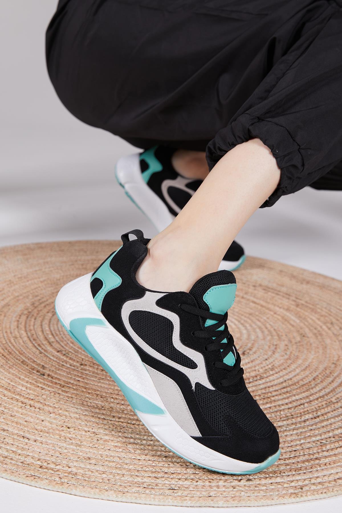 Unisex Siyah Yeşil Spor Ayakkabı V2901