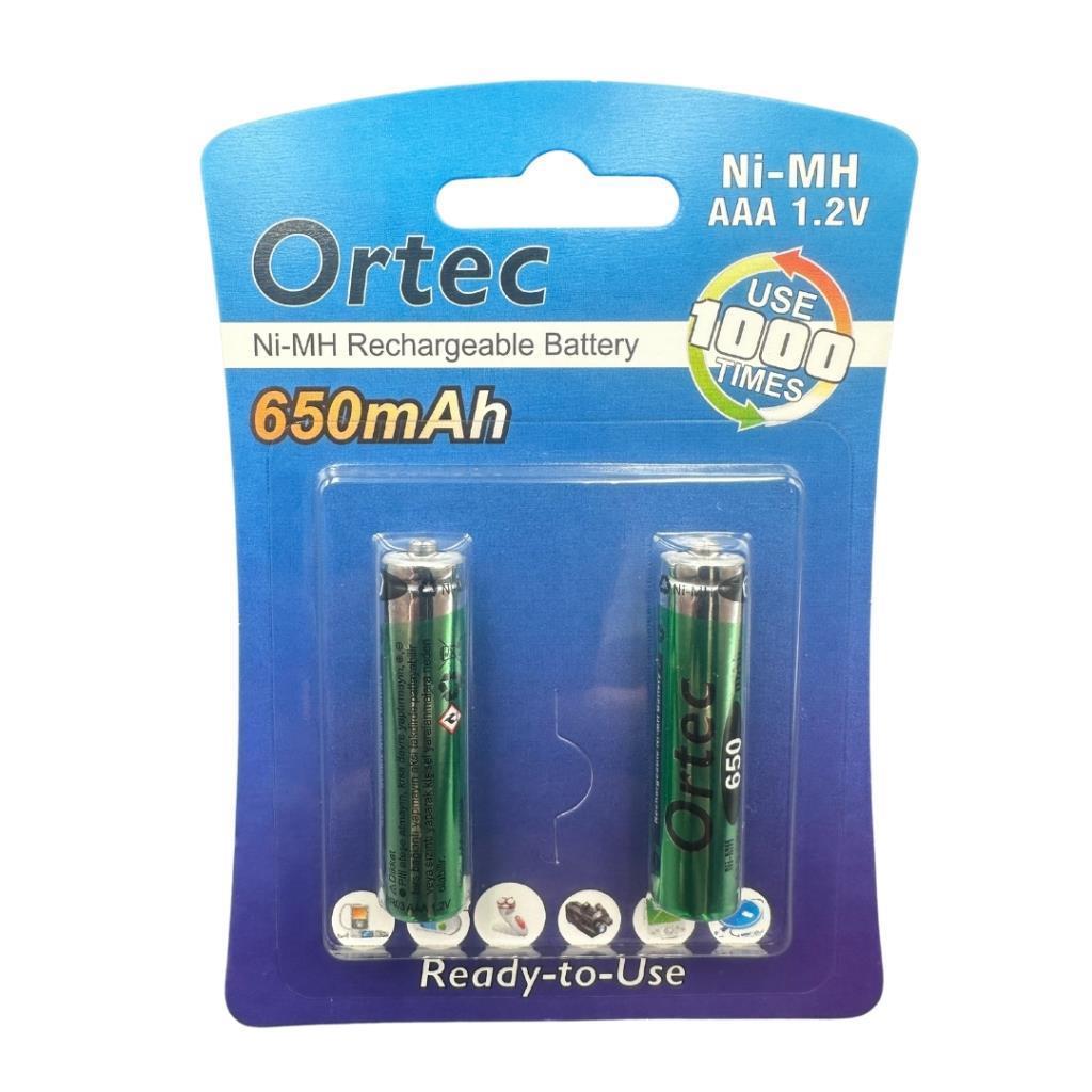 Ortec AAA 1.2V Ni-Mh 650mAh Şarj Edilebilir İnce Kalem Pil 2'li Paket