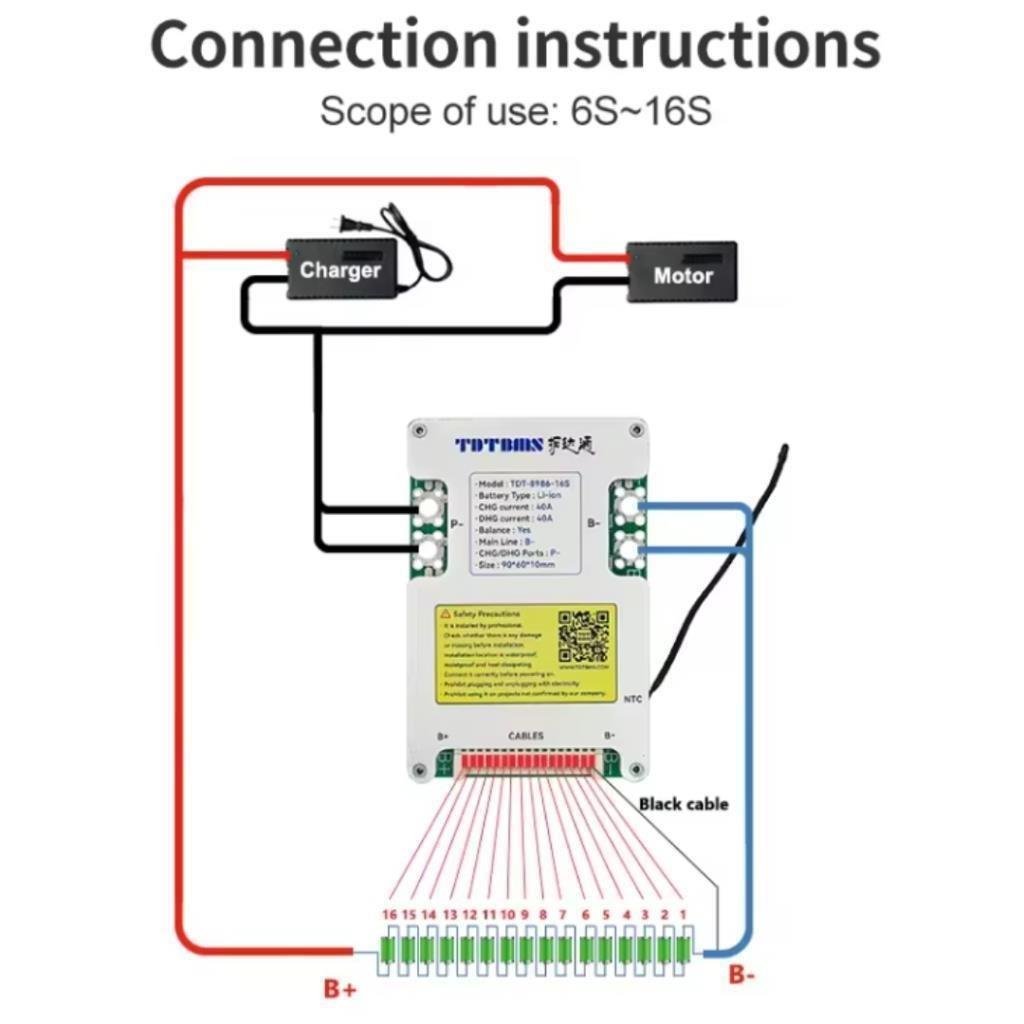 TDT LiFePO4 16S 48V 40A BMS Balanslı