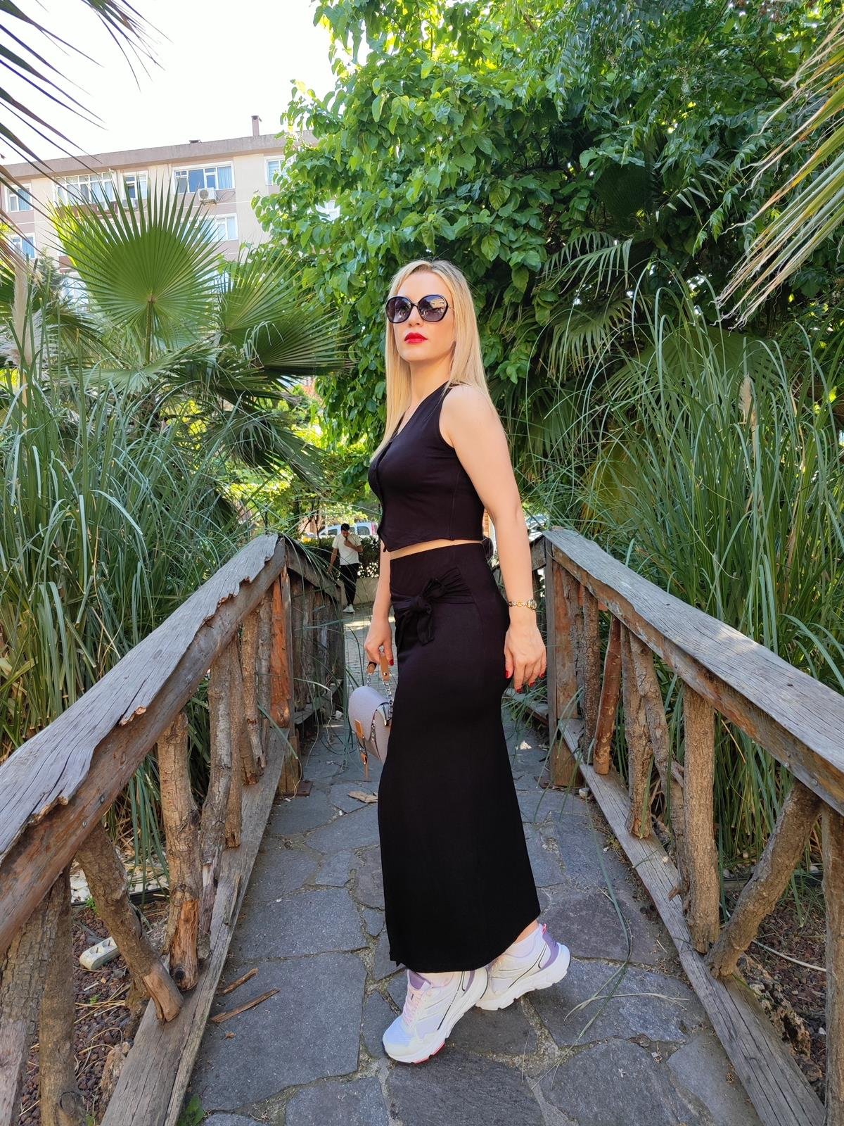 Siyah İkili Yelek Etek Takım 