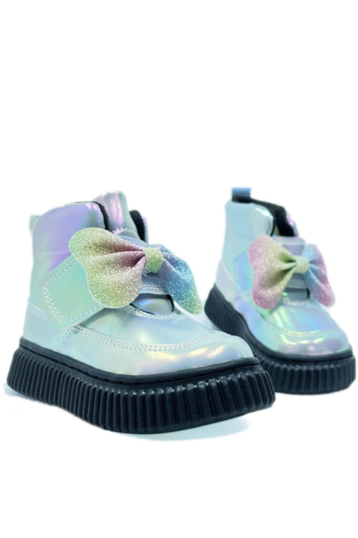 Kidx Popy Fiyonklu Ortopedik Kız Çocuk Bebek Bot Hologram Gümüş