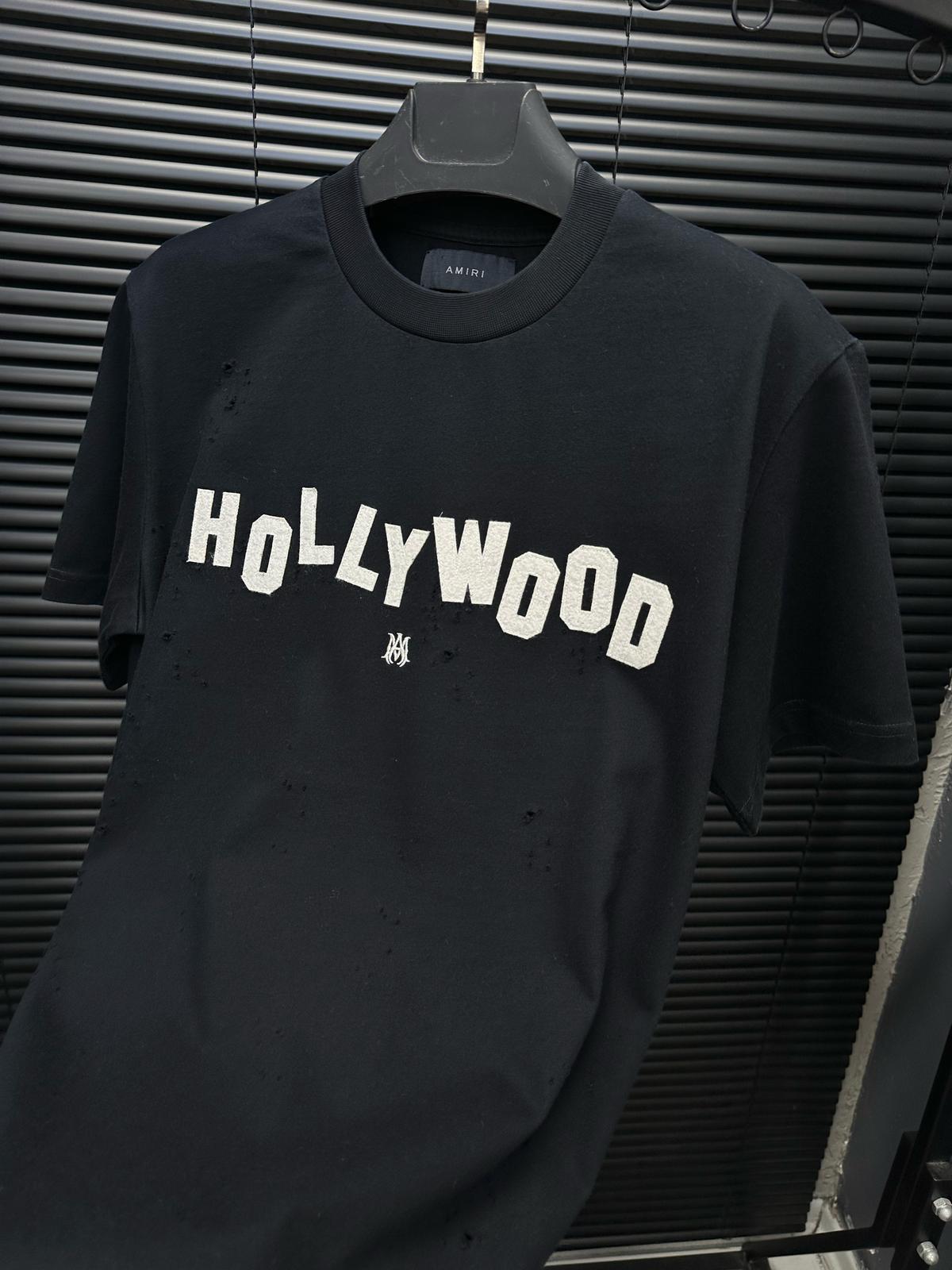 Bisiklet YakaHollywood Nakış Baskılı Yırtık Detaylı T-Shirt - Beyaz