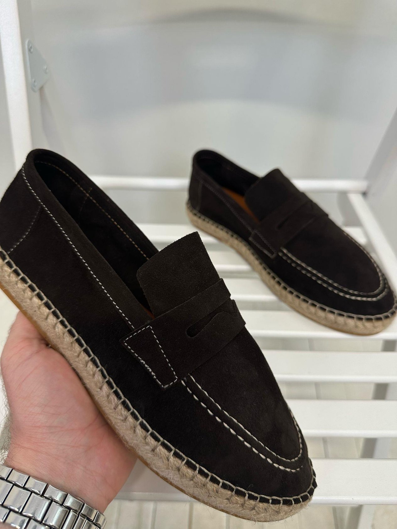 EspadrilHasır Tabanlı %100 Süet Der Bağcıksızi Ayakkabı