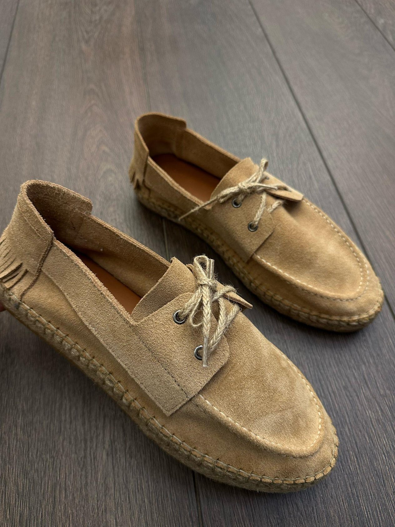 EspadrilHasır Tabanlı %100 Süet Deri Ayakkabı