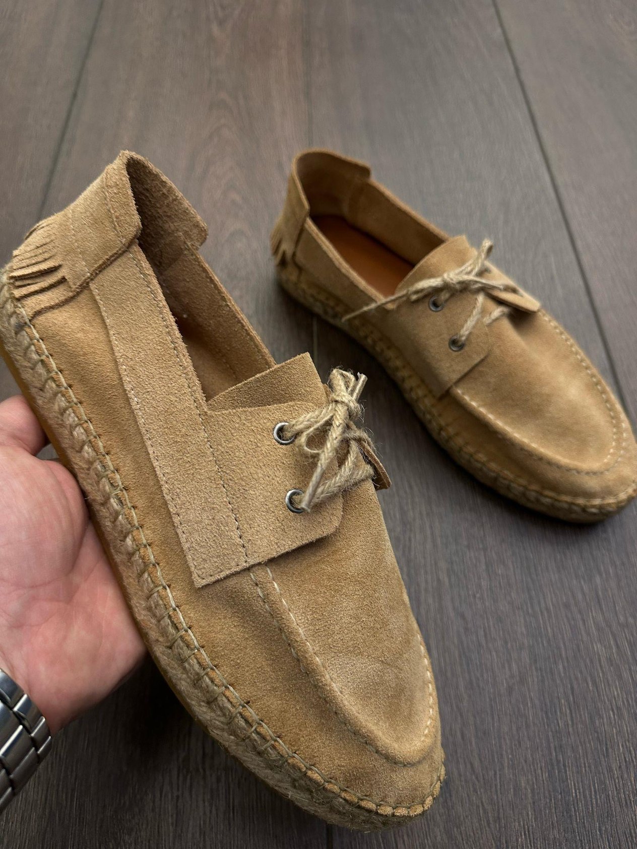 EspadrilHasır Tabanlı %100 Süet Deri Ayakkabı