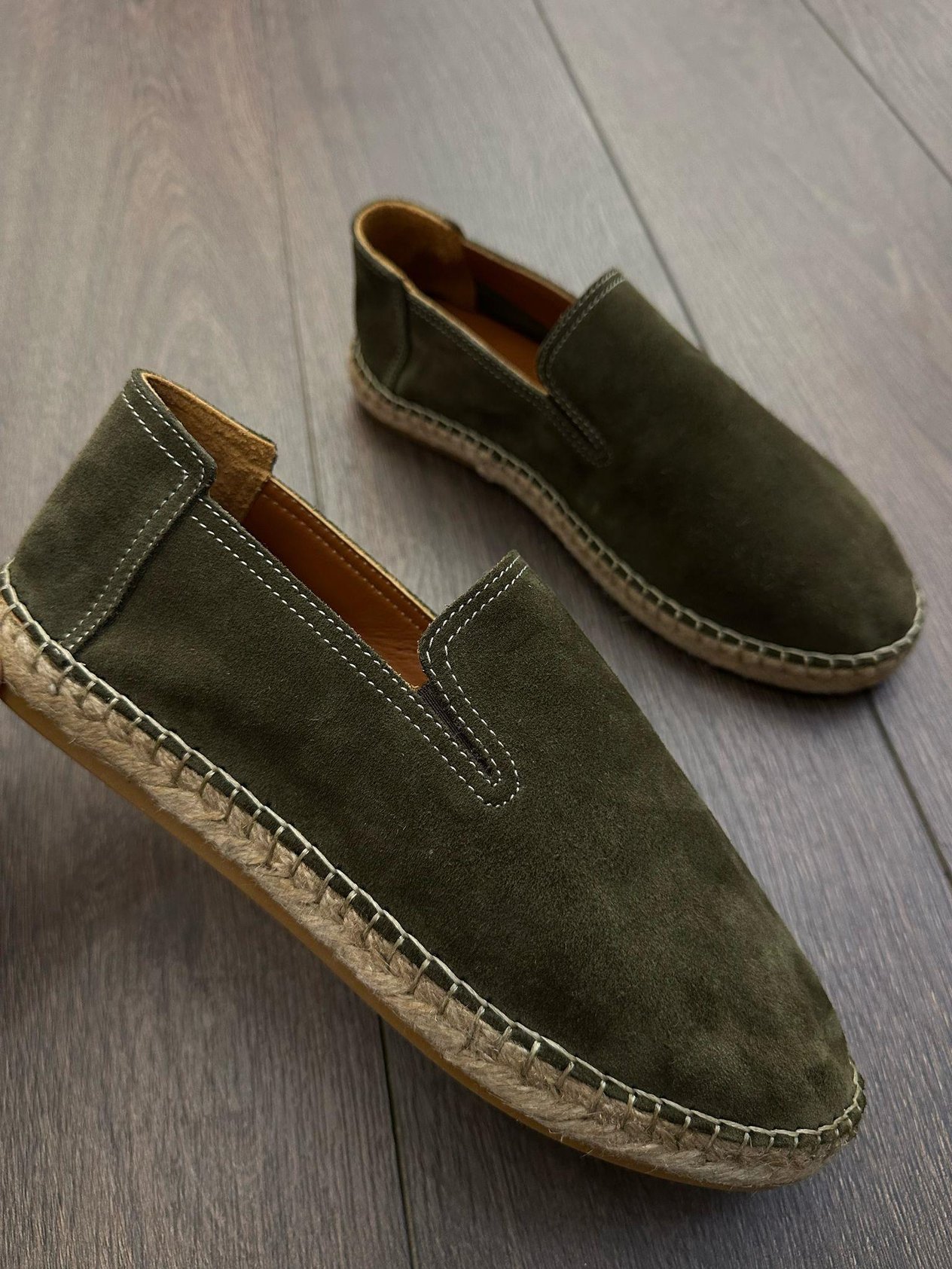 EspadrilHasır Tabanlı %100 Süet Deri Espadril