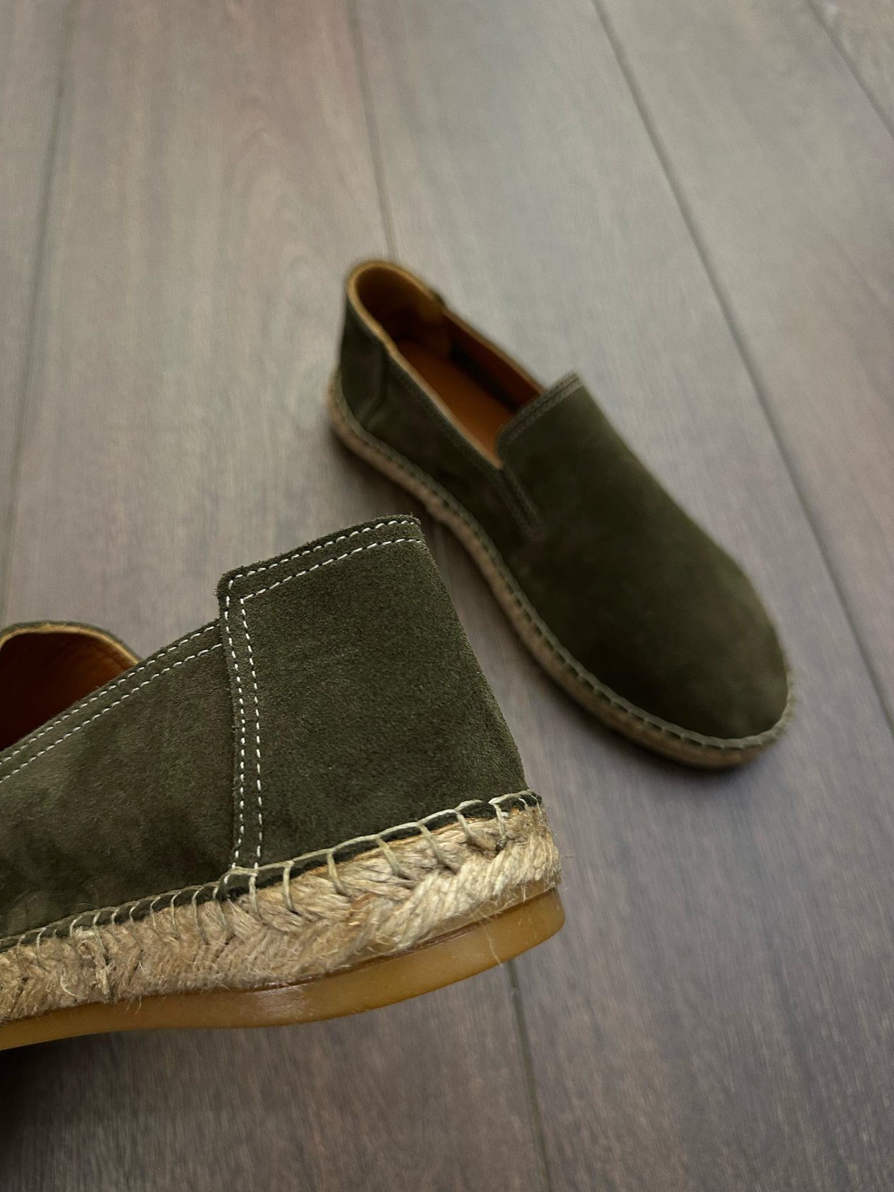 EspadrilHasır Tabanlı %100 Süet Deri Espadril