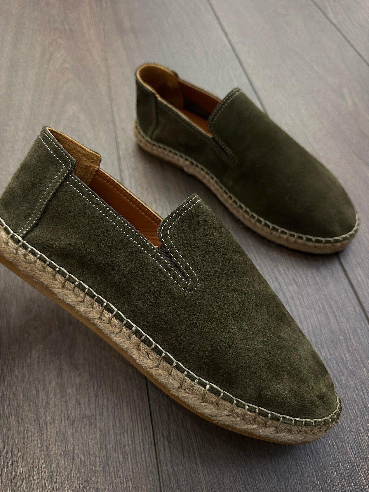 EspadrilHasır Tabanlı %100 Süet Deri Espadril