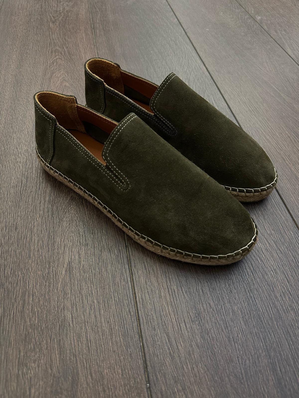 EspadrilHasır Tabanlı %100 Süet Deri Espadril