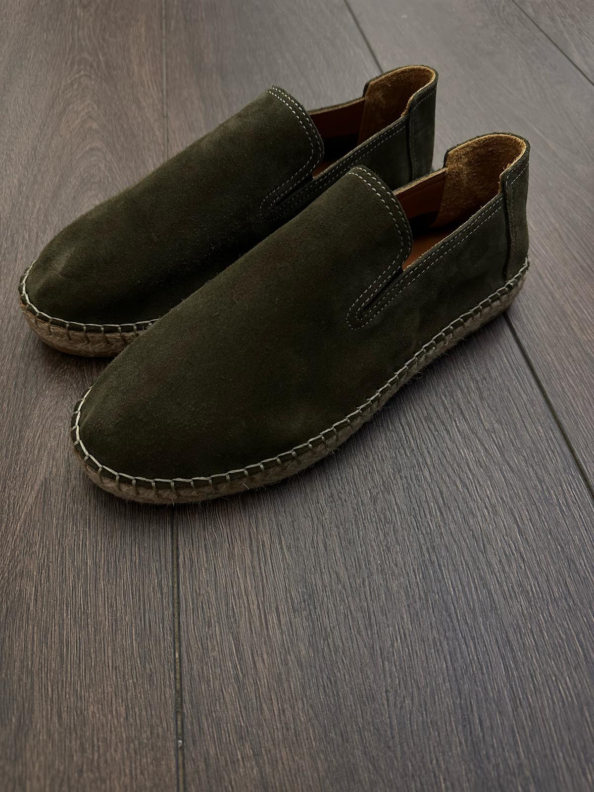 EspadrilHasır Tabanlı %100 Süet Deri Espadril