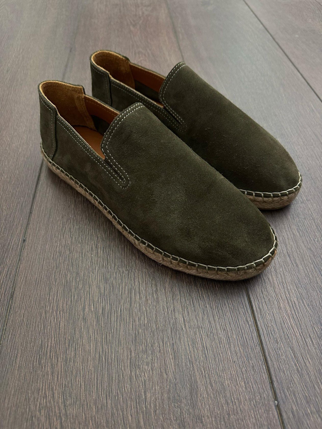 EspadrilHasır Tabanlı %100 Süet Deri Espadril