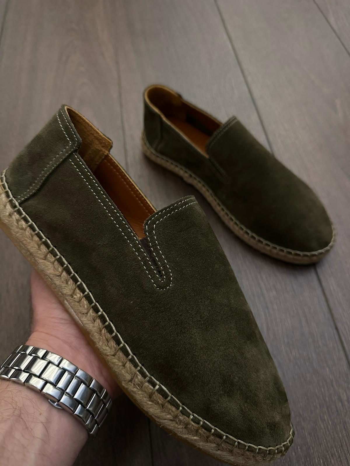 EspadrilHasır Tabanlı %100 Süet Deri Espadril