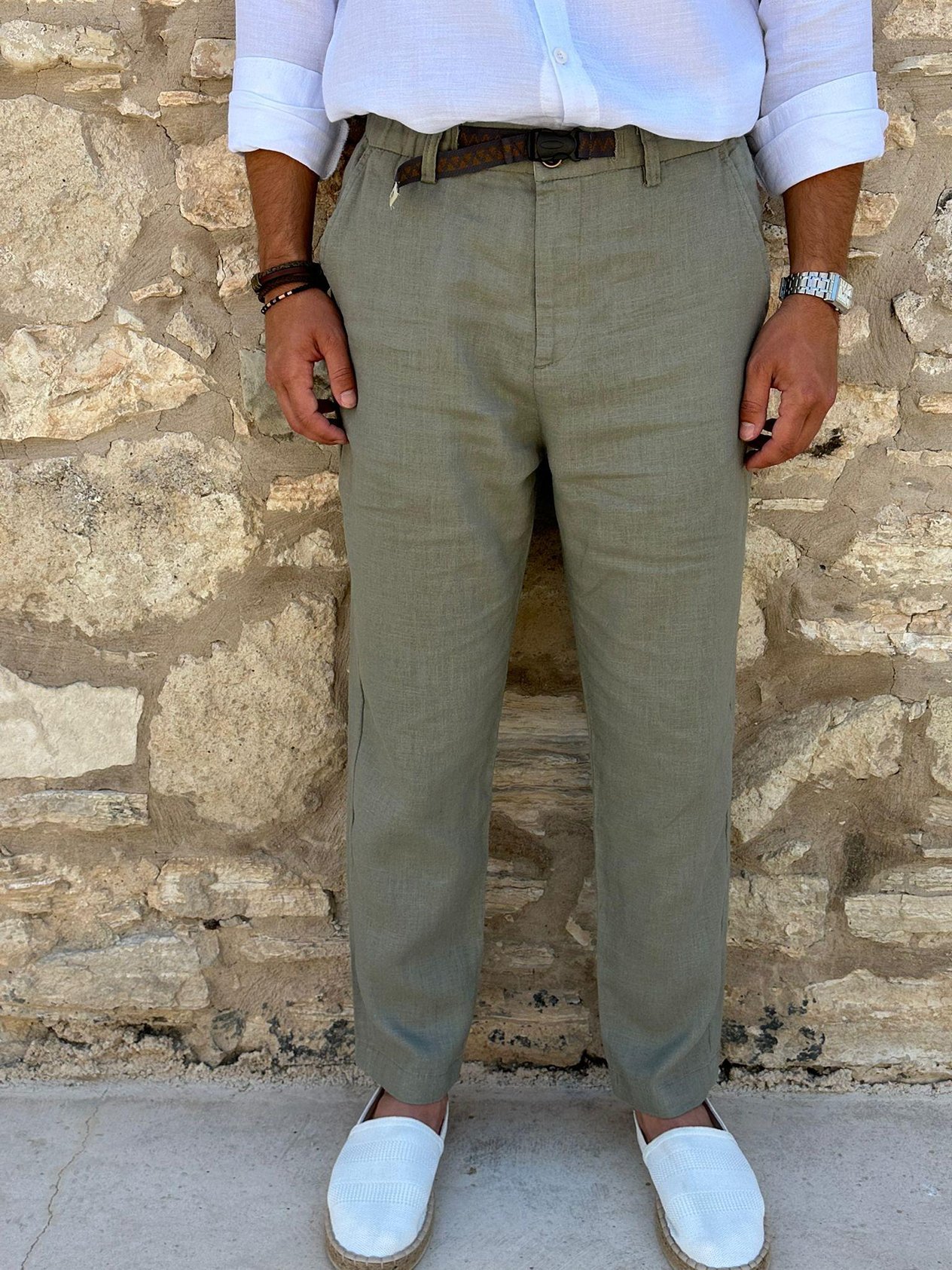 KetenBeli Kemerli Lınen Kumaş Pantolon