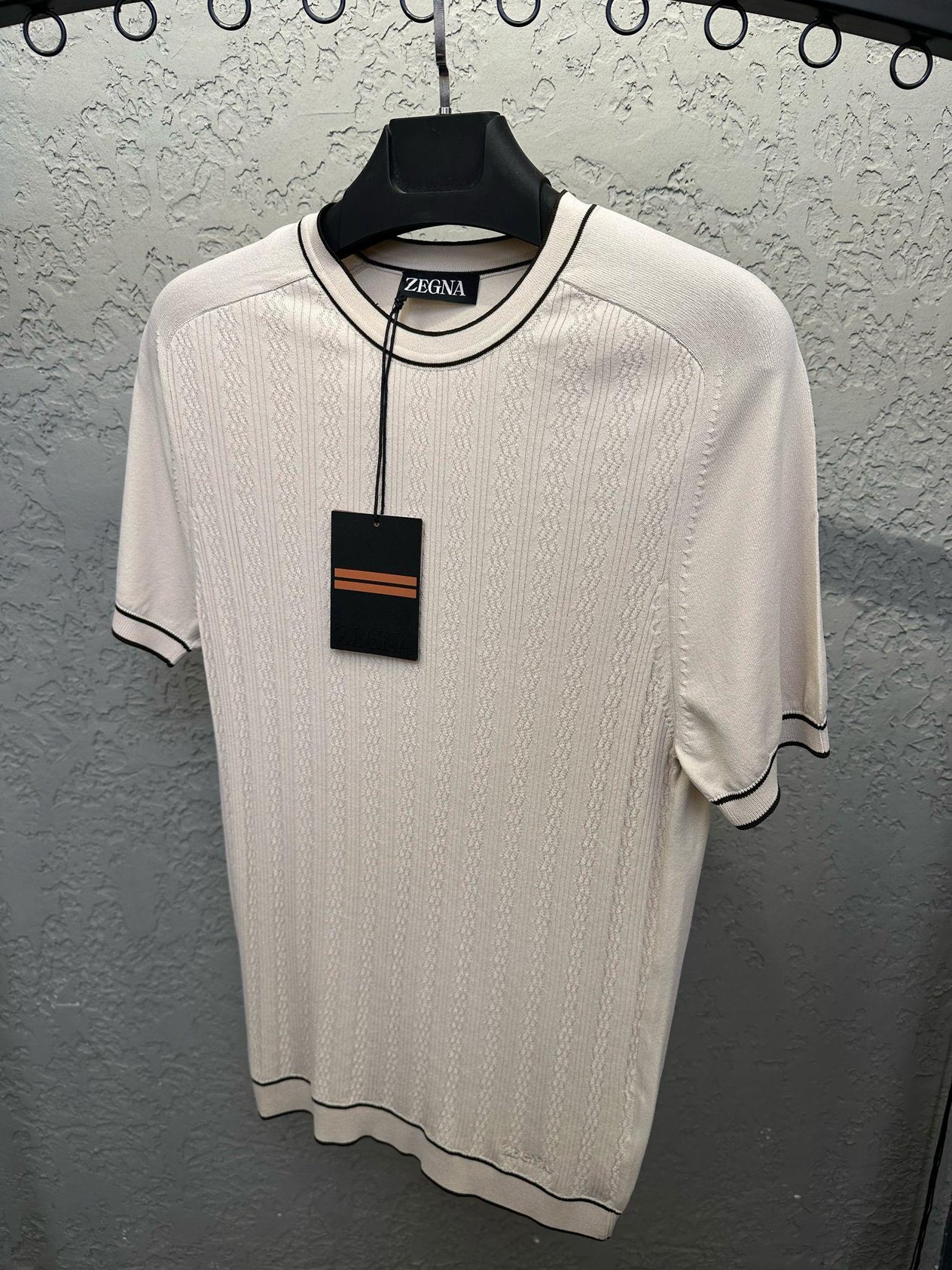TrikoTonaton Desenli Şerit Detaylı %100 Triko T-Shirt