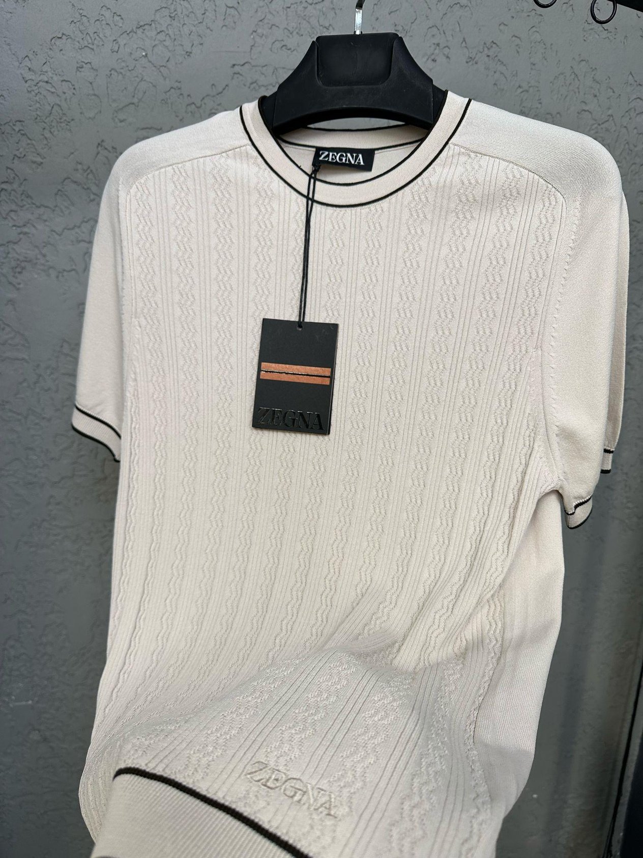 TrikoTonaton Desenli Şerit Detaylı %100 Triko T-Shirt