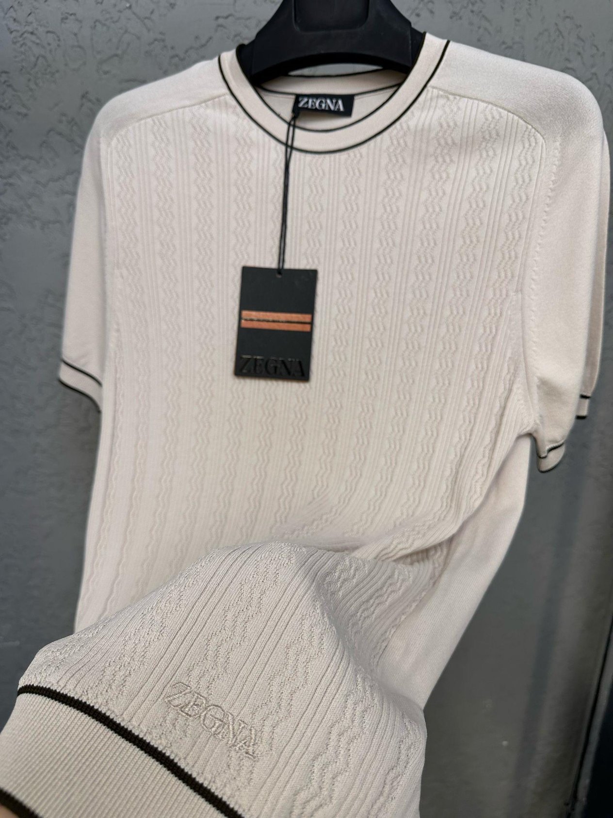 TrikoTonaton Desenli Şerit Detaylı %100 Triko T-Shirt