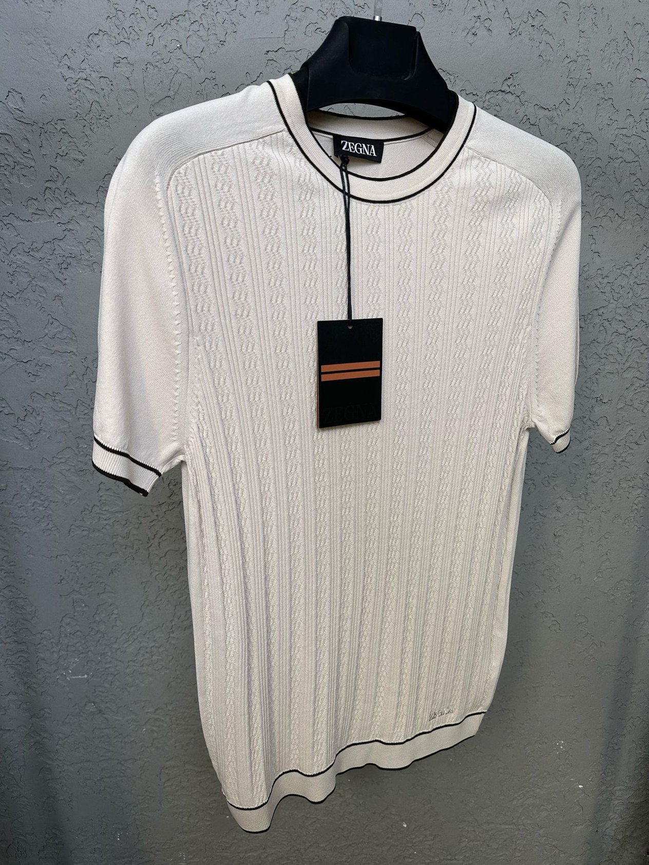 TrikoTonaton Desenli Şerit Detaylı %100 Triko T-Shirt