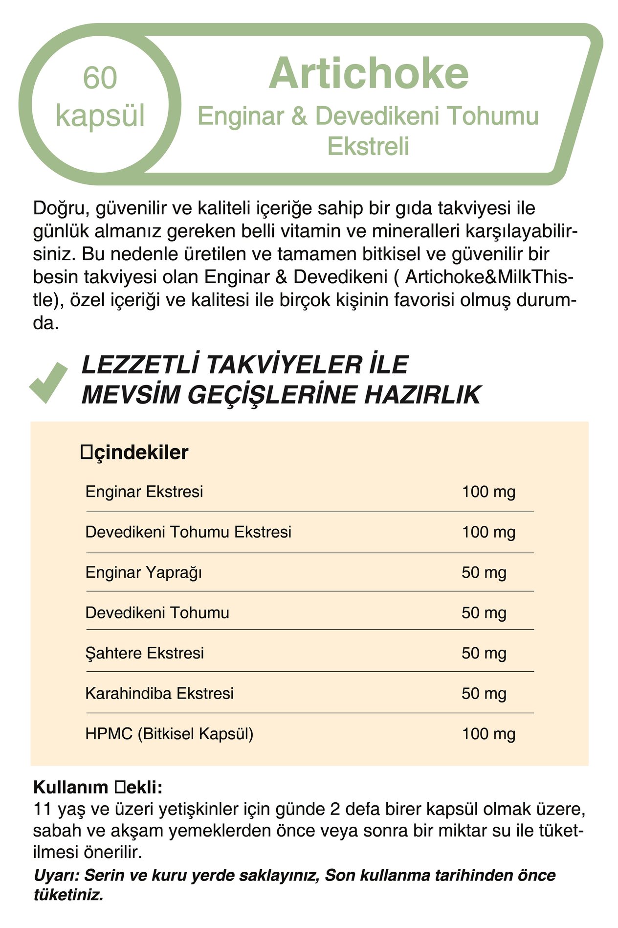 Enginar Ekstreli & Devedikeni Tohumu Ekstreli 500 Mg 60 Kapsül
