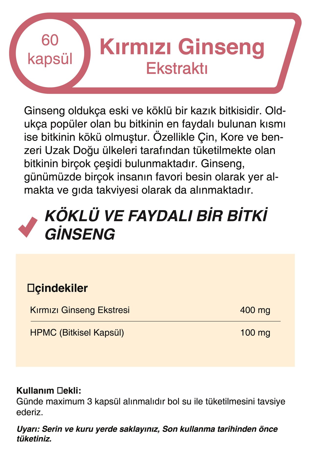 Kırmızı Ginseng Ekstraktı  500 Mg 60 Kapsül