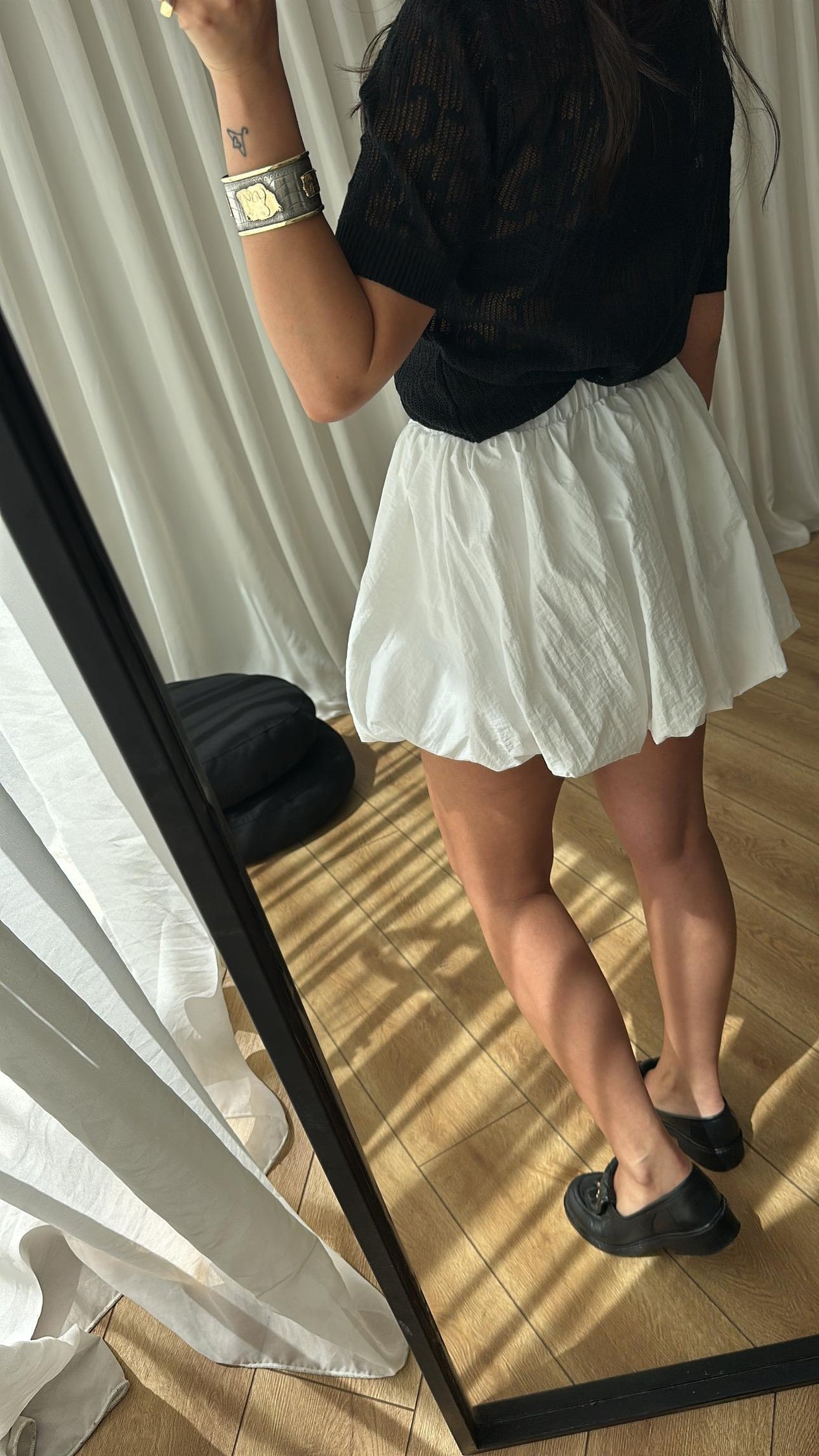 Beyaz Paraşüt Kumaş Mini Balon Etek