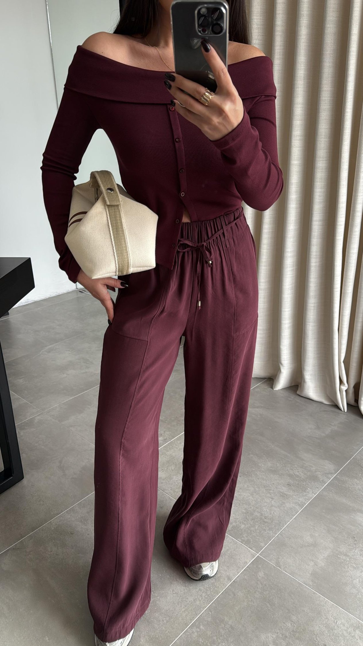 Bordo Cep Detaylı Tensel Pantolon 
