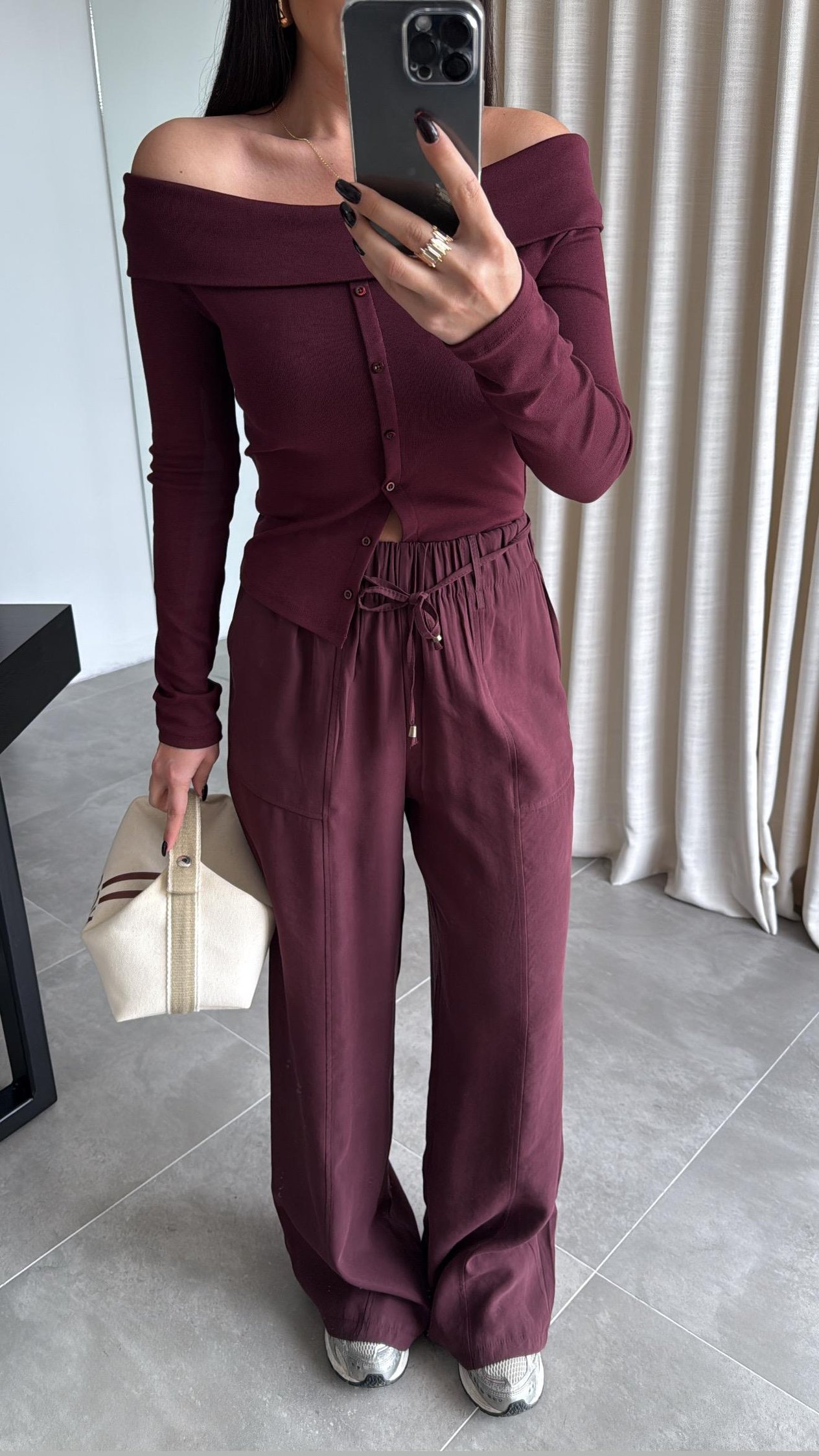 Bordo Cep Detaylı Tensel Pantolon 