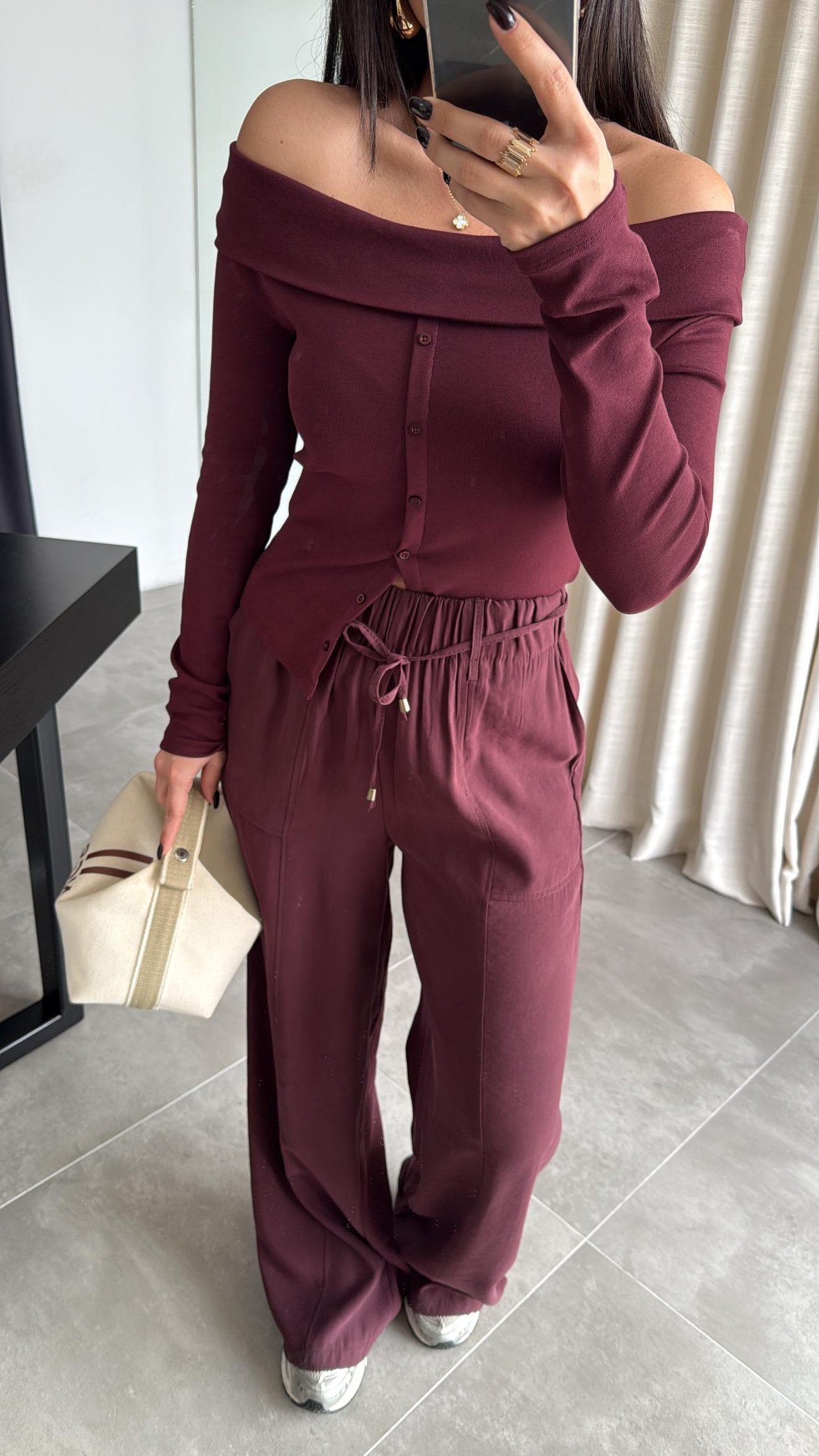 Bordo Cep Detaylı Tensel Pantolon 