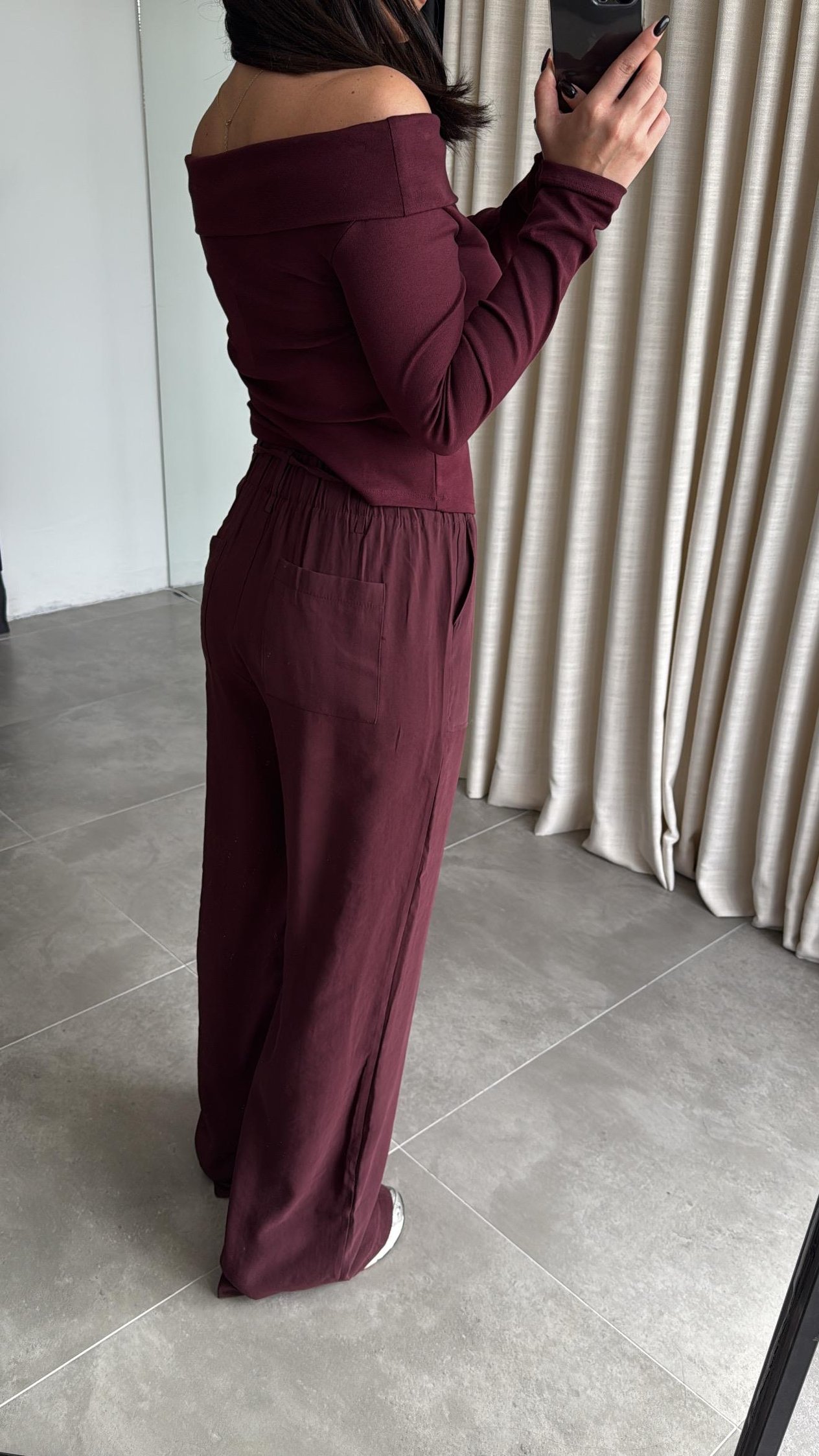 Bordo Cep Detaylı Tensel Pantolon 
