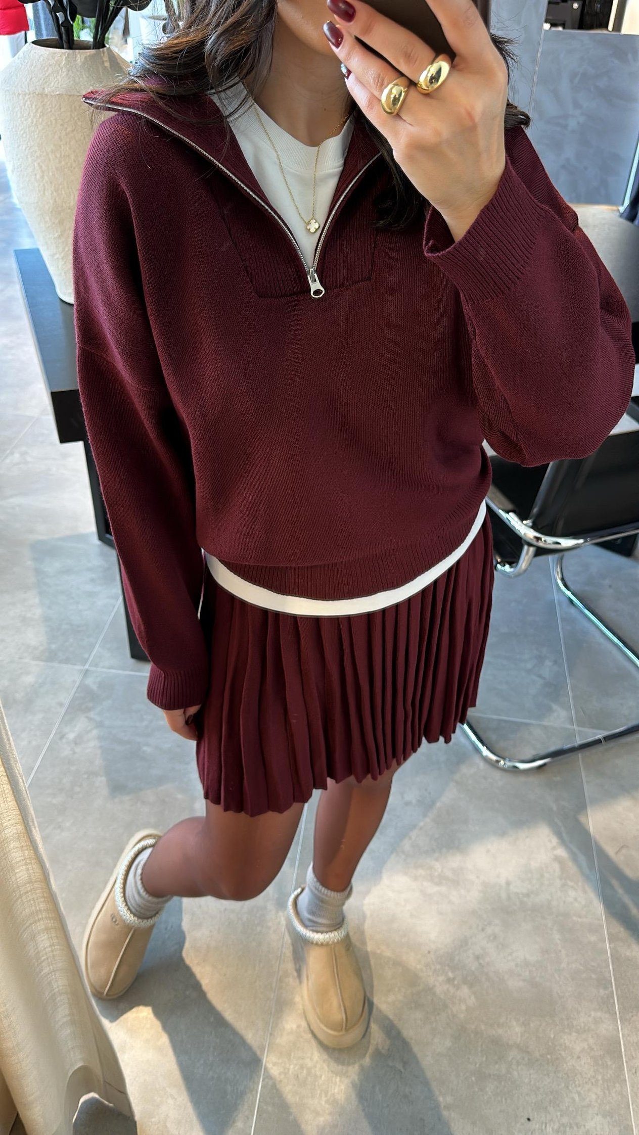 Bordo Etekli Triko Takım