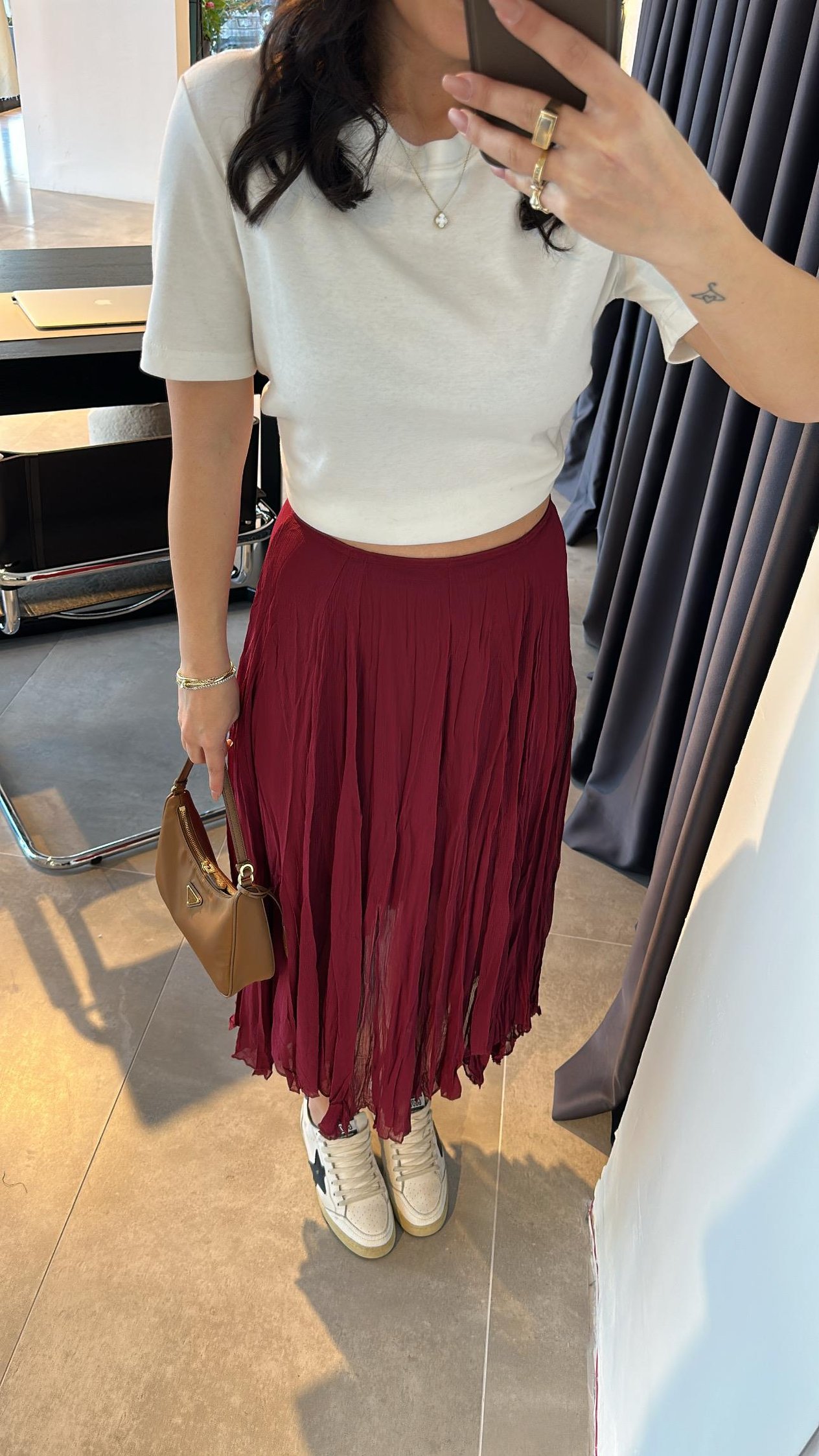Bordo Şifon Astarlı Kırışık Etek