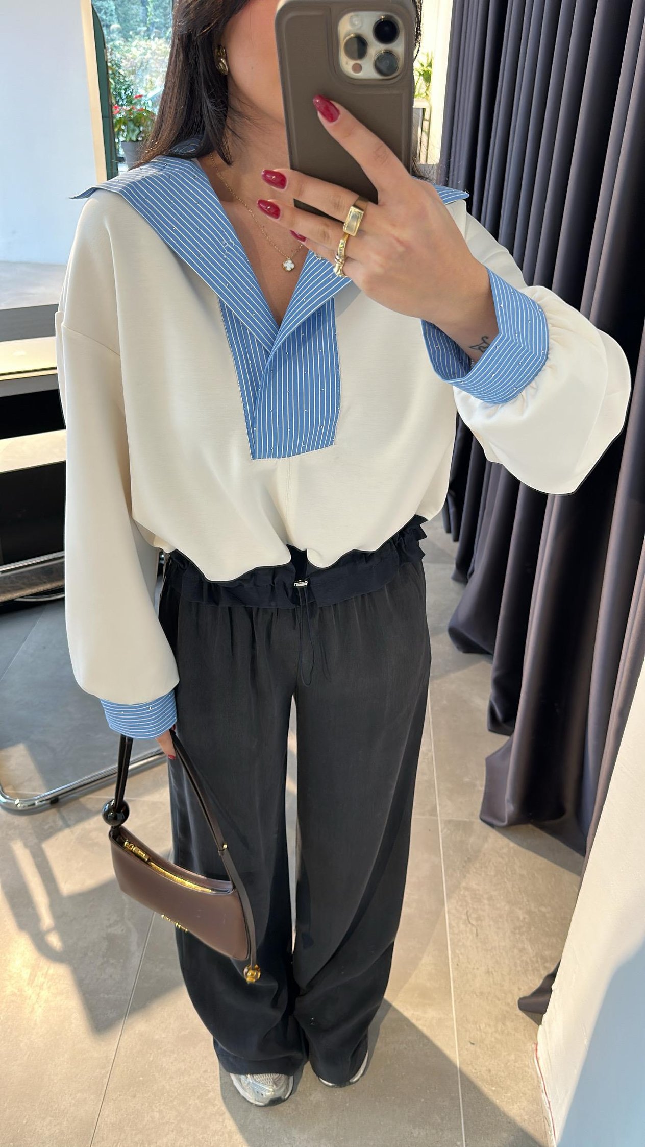 Ekru Modal Kumaş Poplin Detaylı Sweat