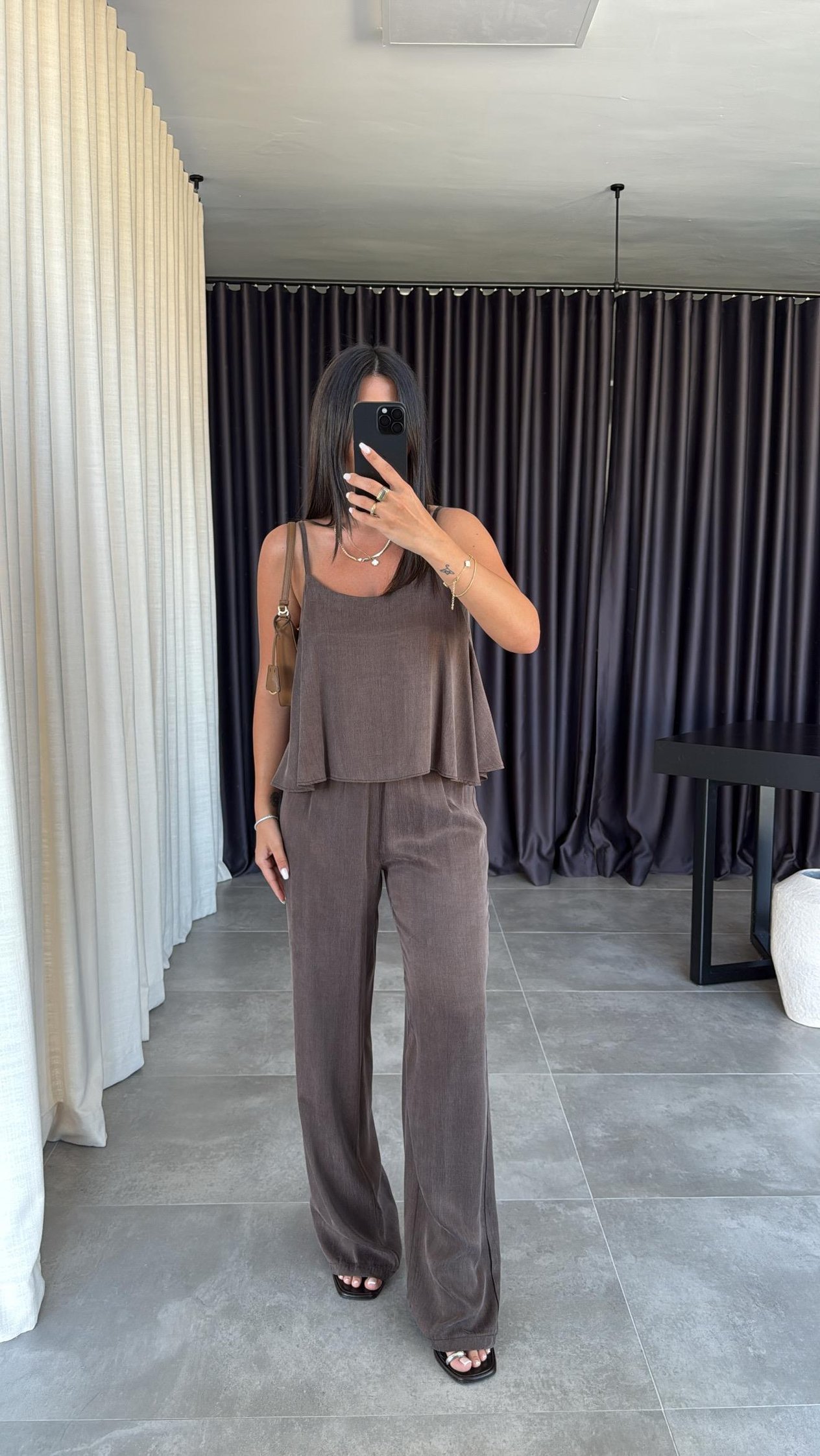 Kahve Askılı Tensel Pantolon Takım