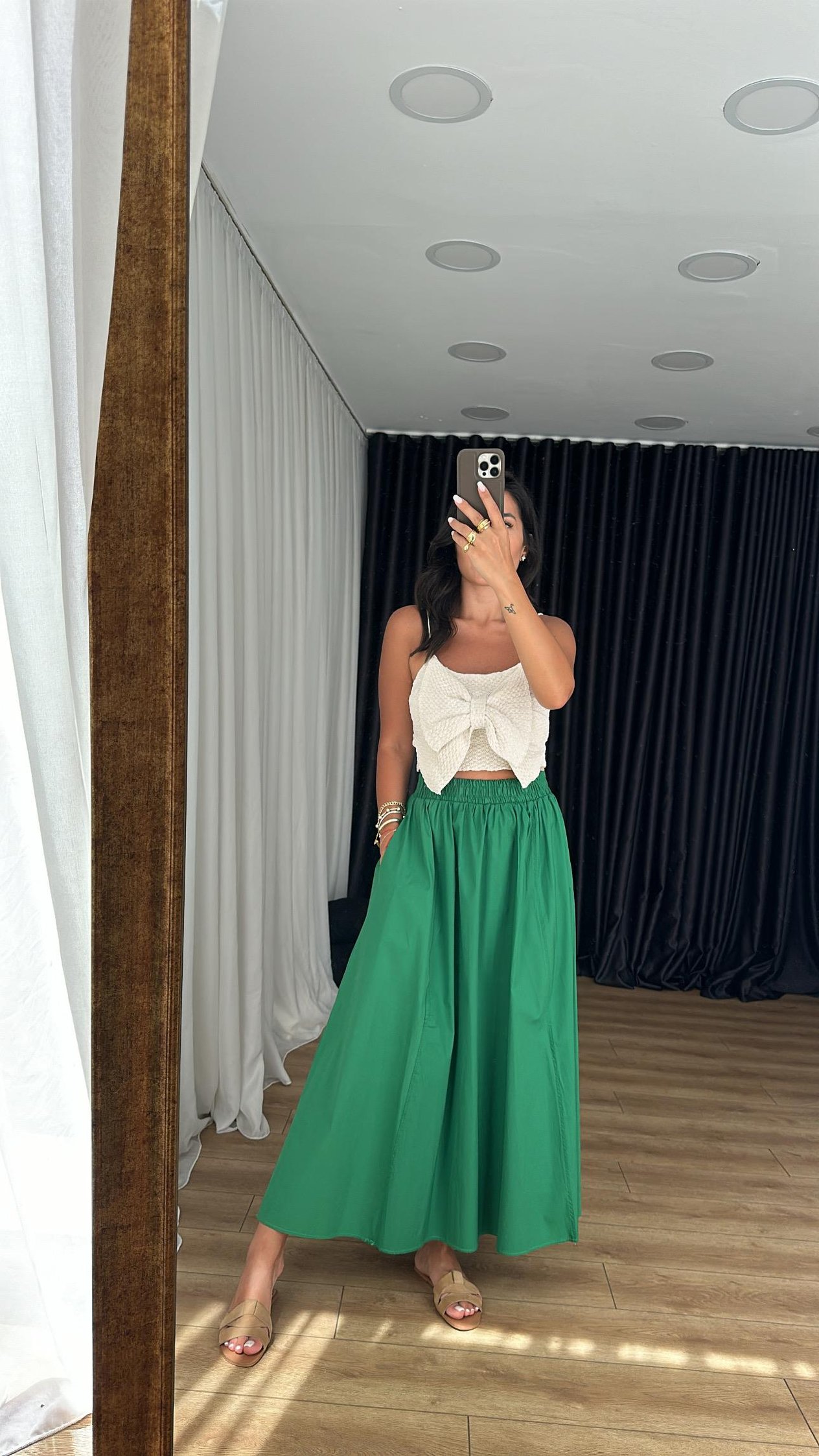 Koyu Yeşil Poplin Maxi Etek