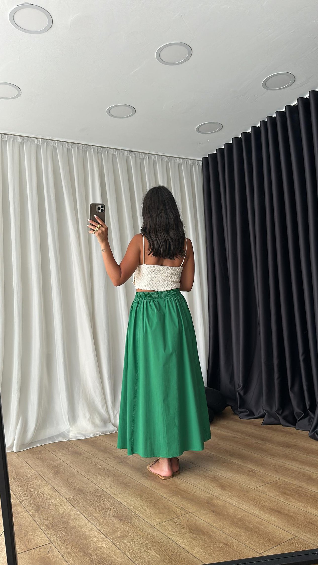 Koyu Yeşil Poplin Maxi Etek