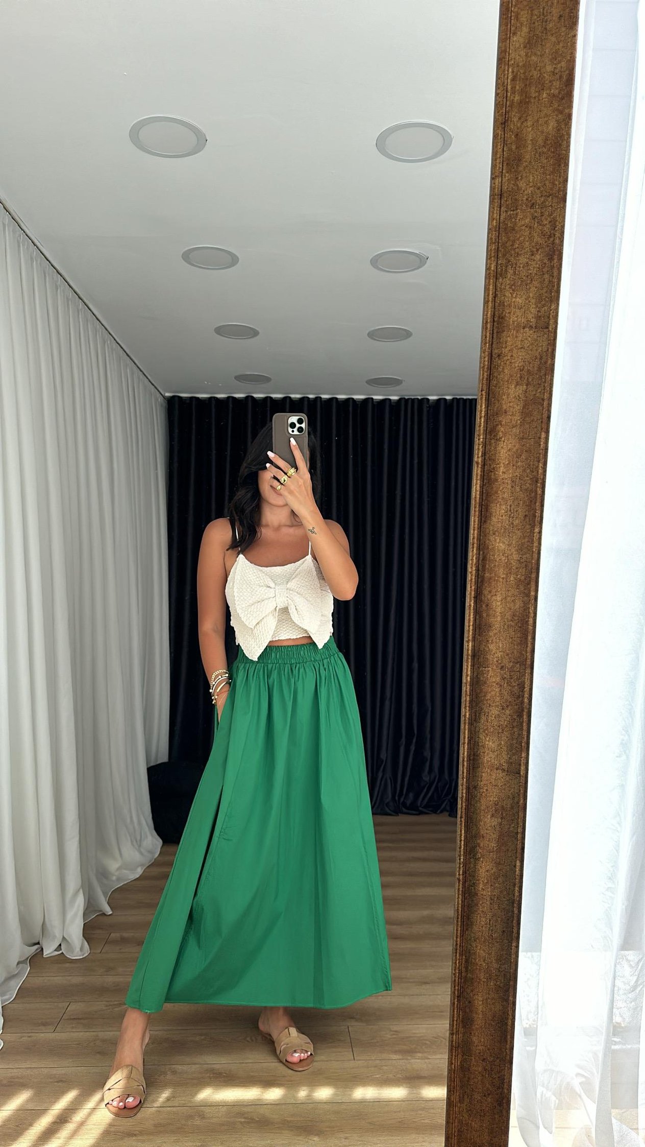 Koyu Yeşil Poplin Maxi Etek