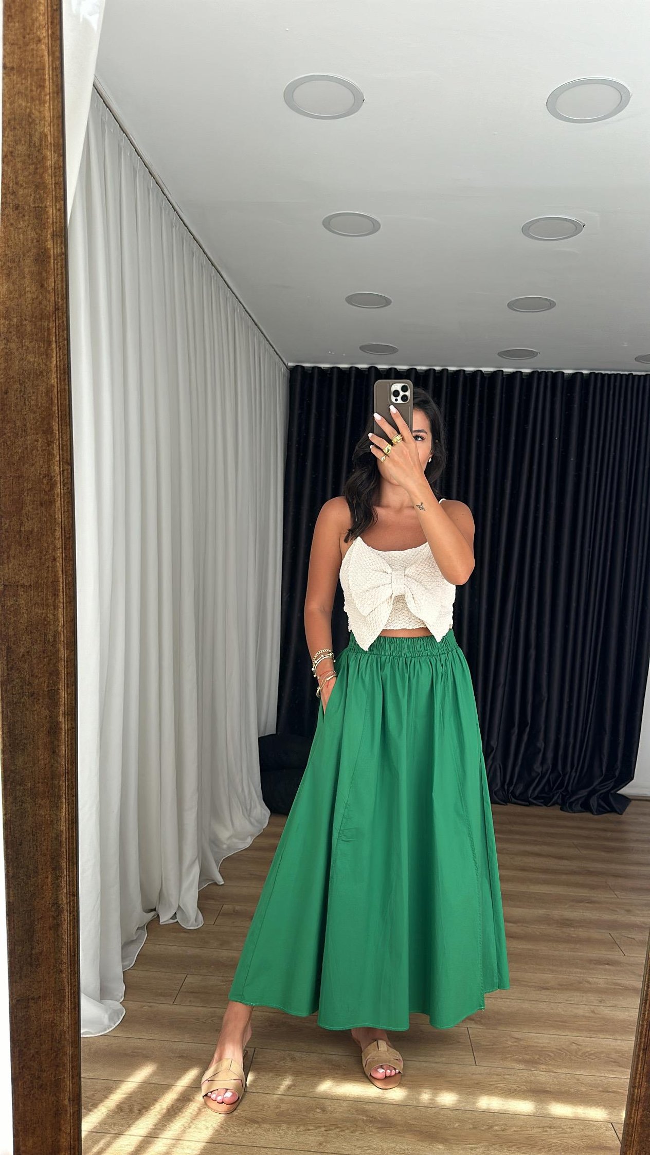 Koyu Yeşil Poplin Maxi Etek
