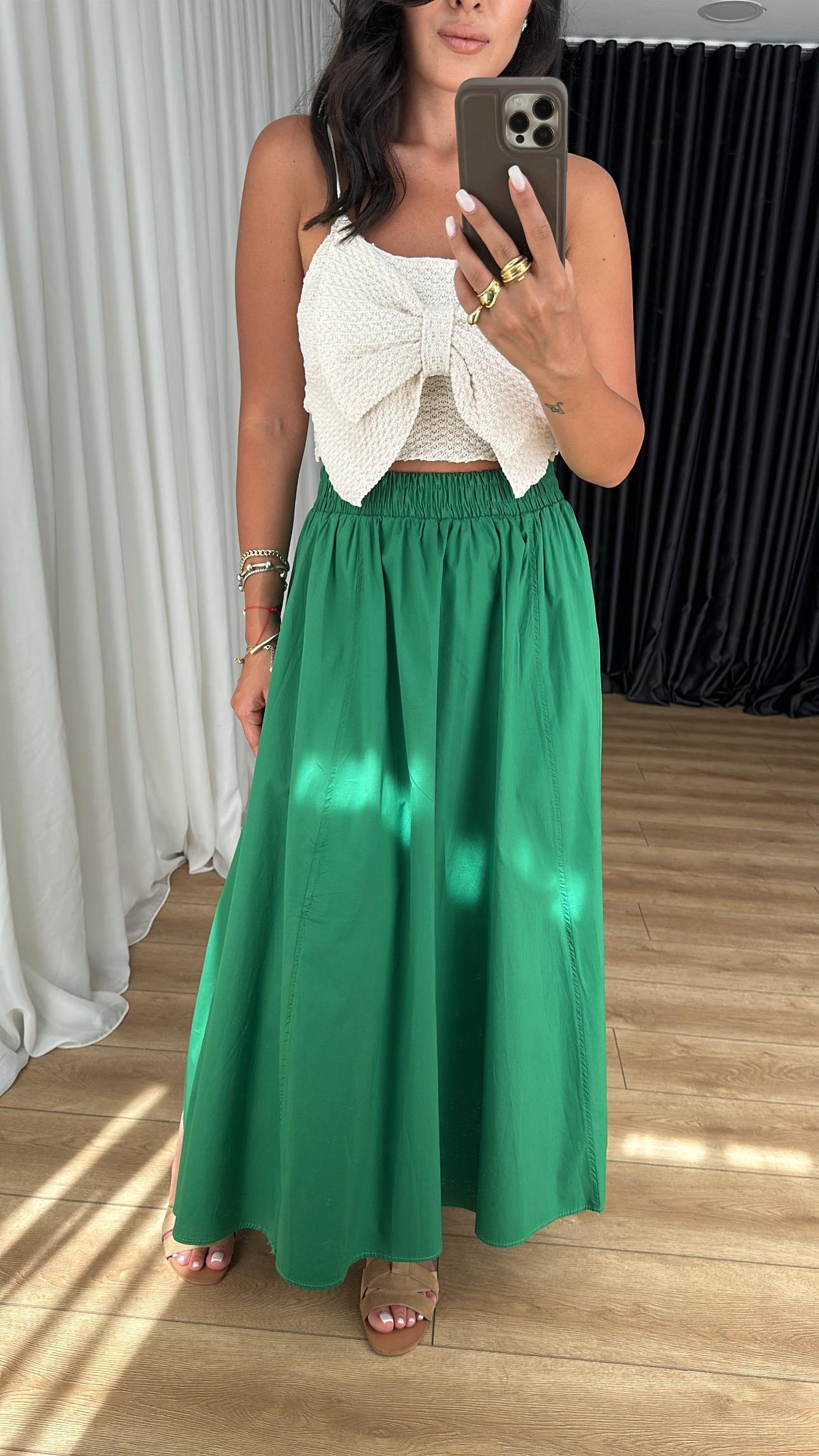 Koyu Yeşil Poplin Maxi Etek
