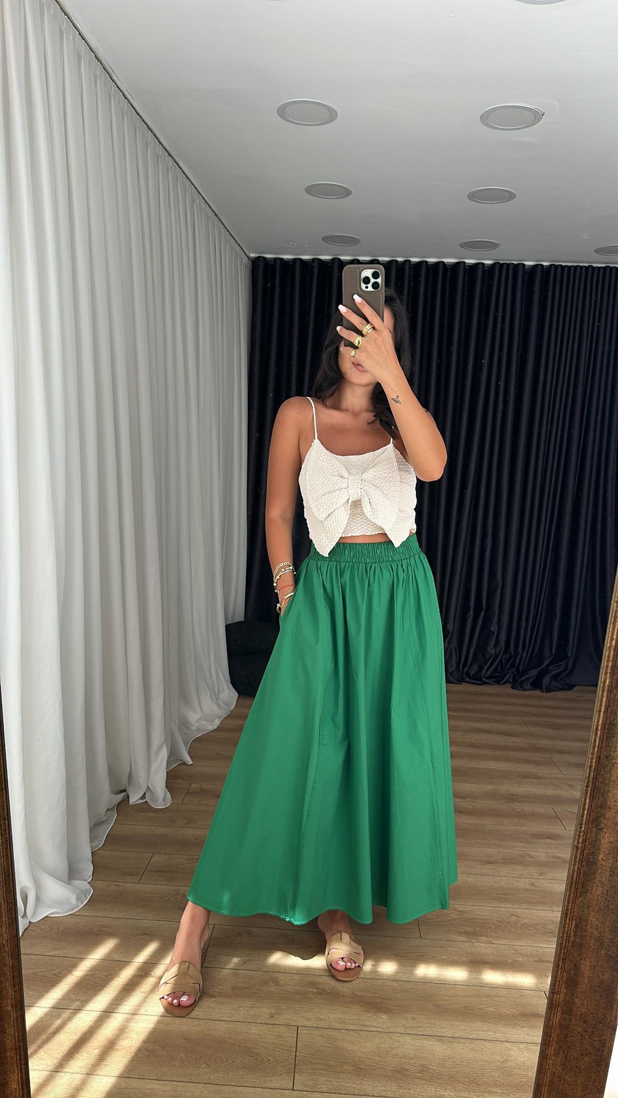 Koyu Yeşil Poplin Maxi Etek