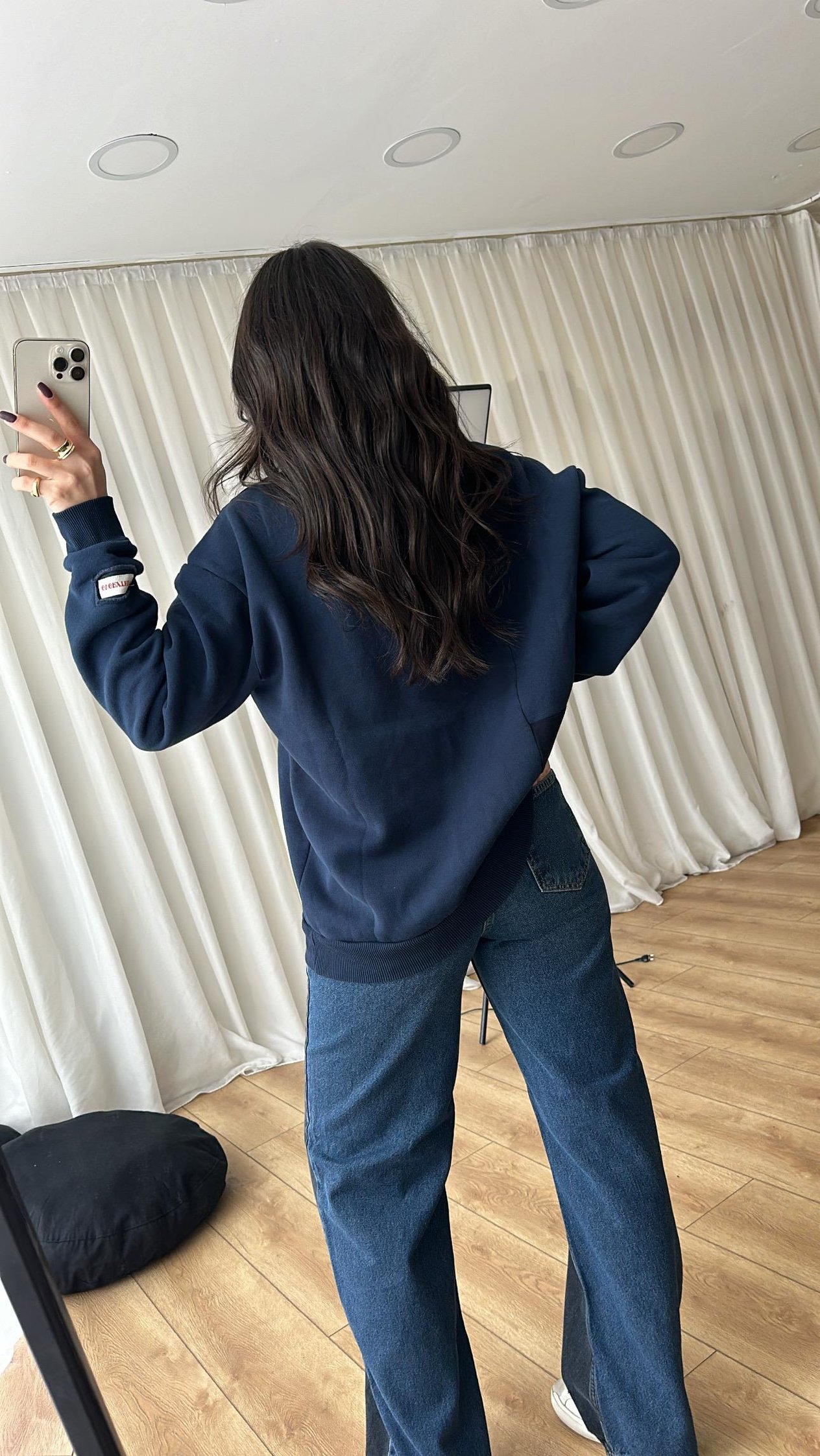 Lacivert Denim Detaylı Sweatshirt